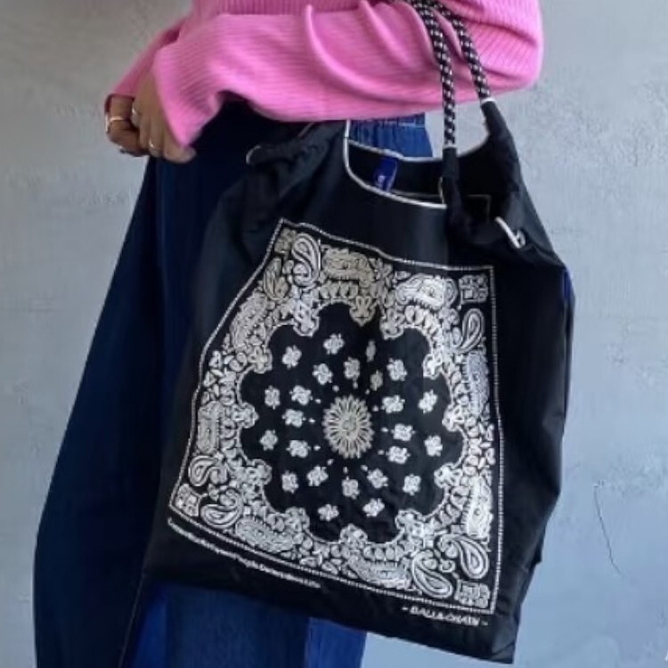 Ball＆Chain 刺繡環保購物袋 M號 - 黑 (32600401)