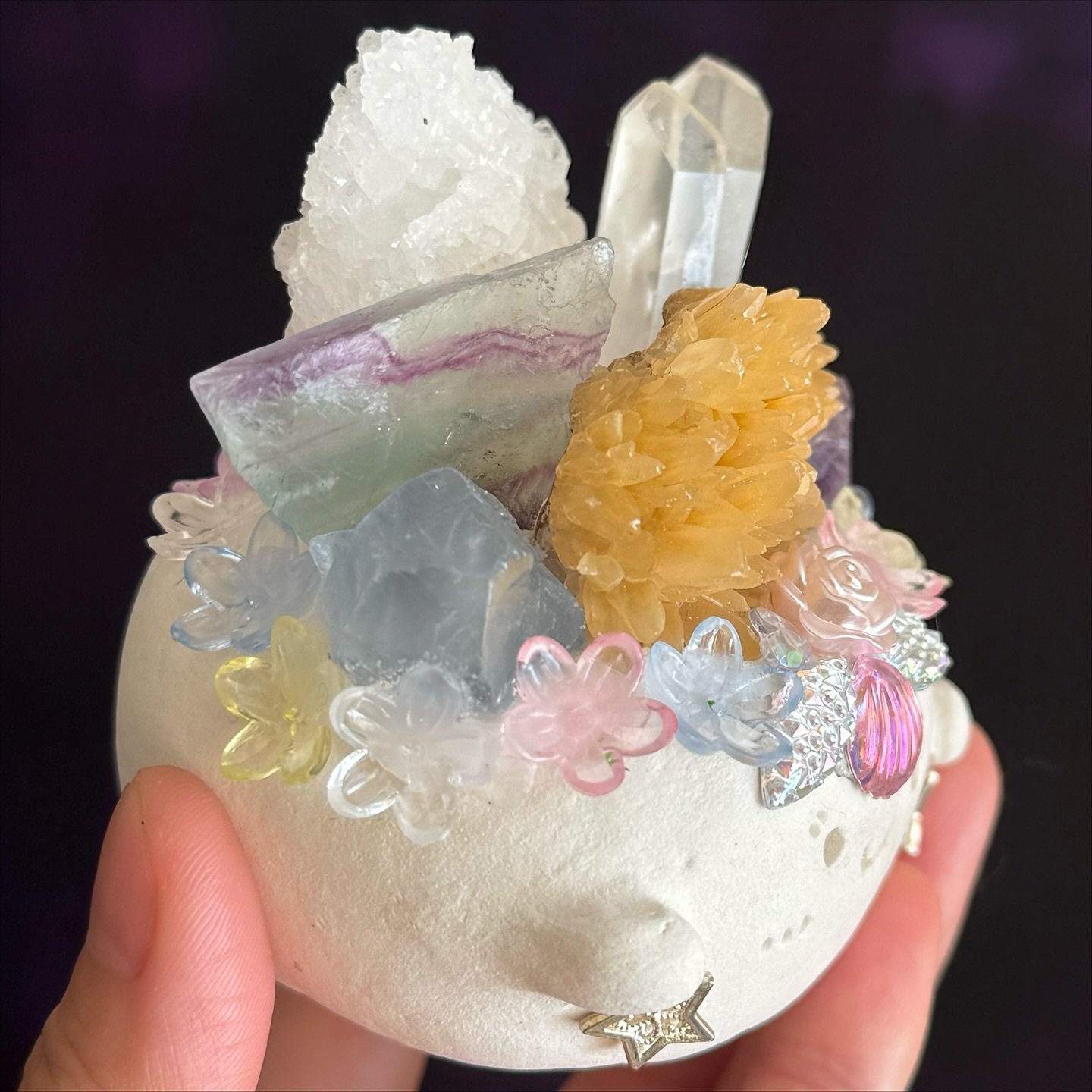 [原石] 橙方解石+天青石+螢石+白水晶+紫晶 小晶靈