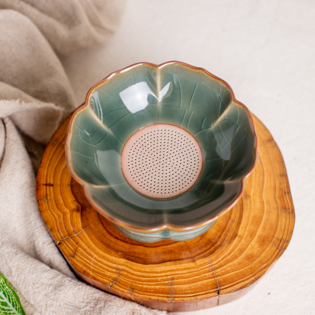 墨綠哥窯蓮花全陶製茶漏