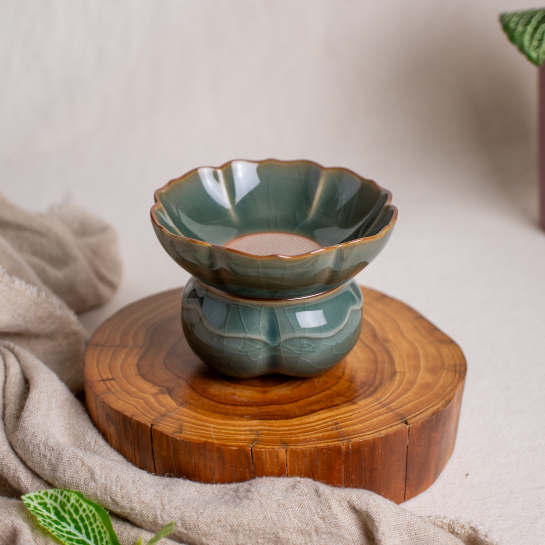 墨綠哥窯蓮花全陶製茶漏