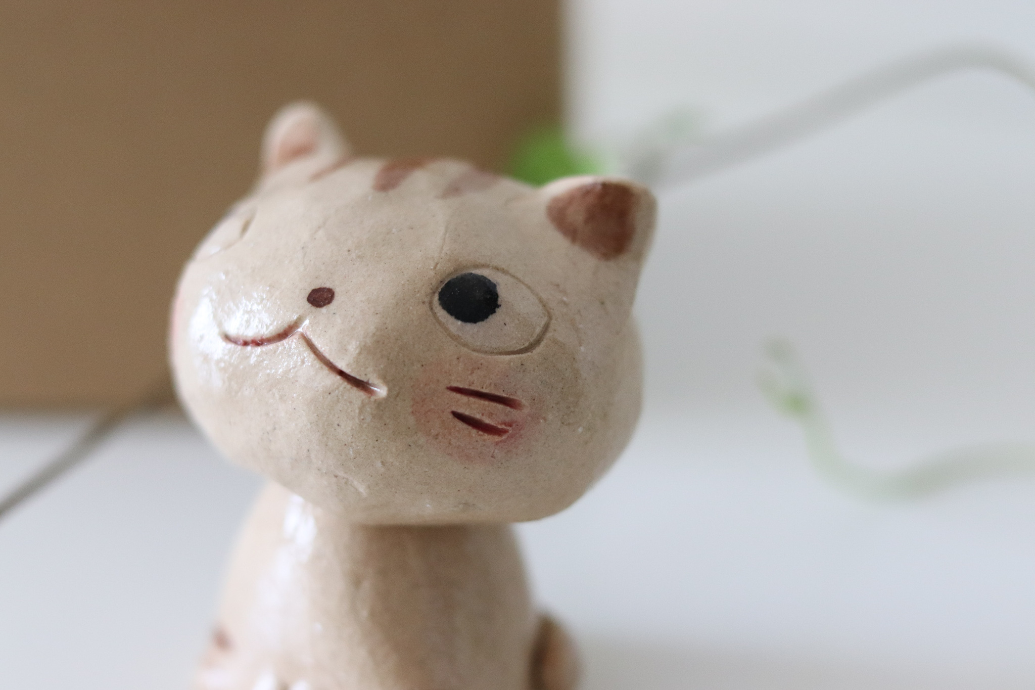 日本 舞陶館 手作 立型茶虎斑 陶瓷 擺飾