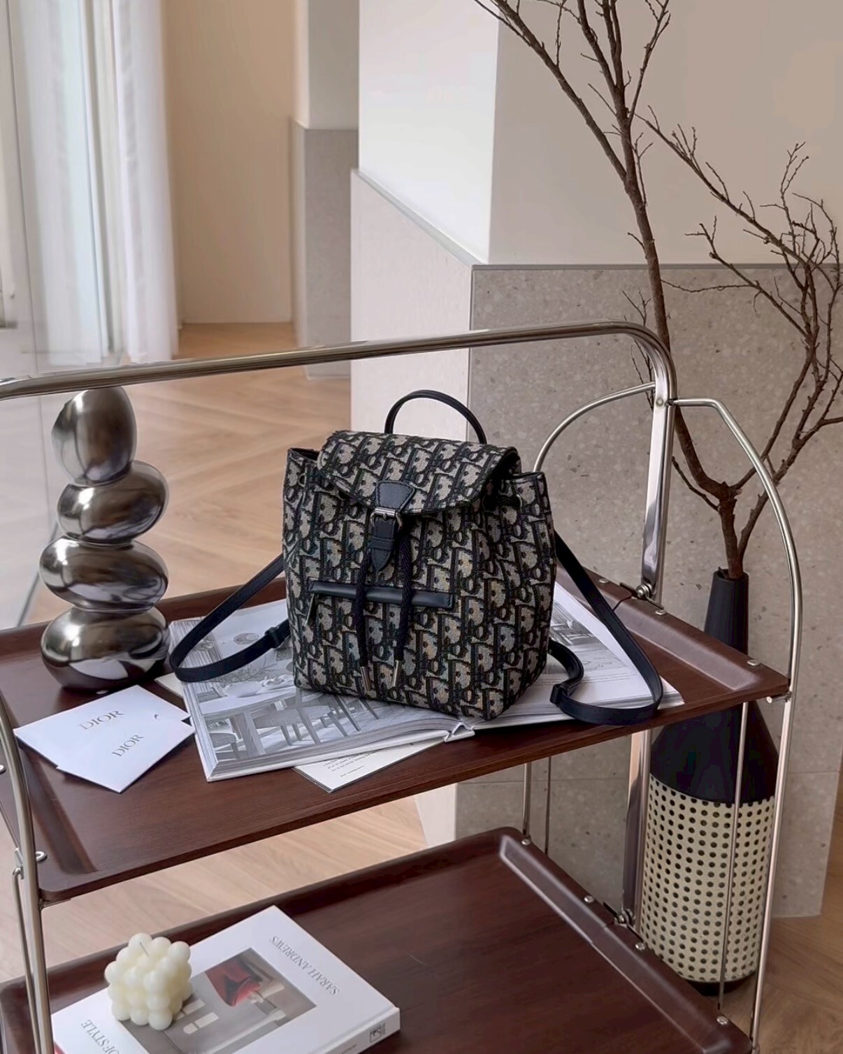 DIOR｜緹花迷你小書包雙肩 藍色老花