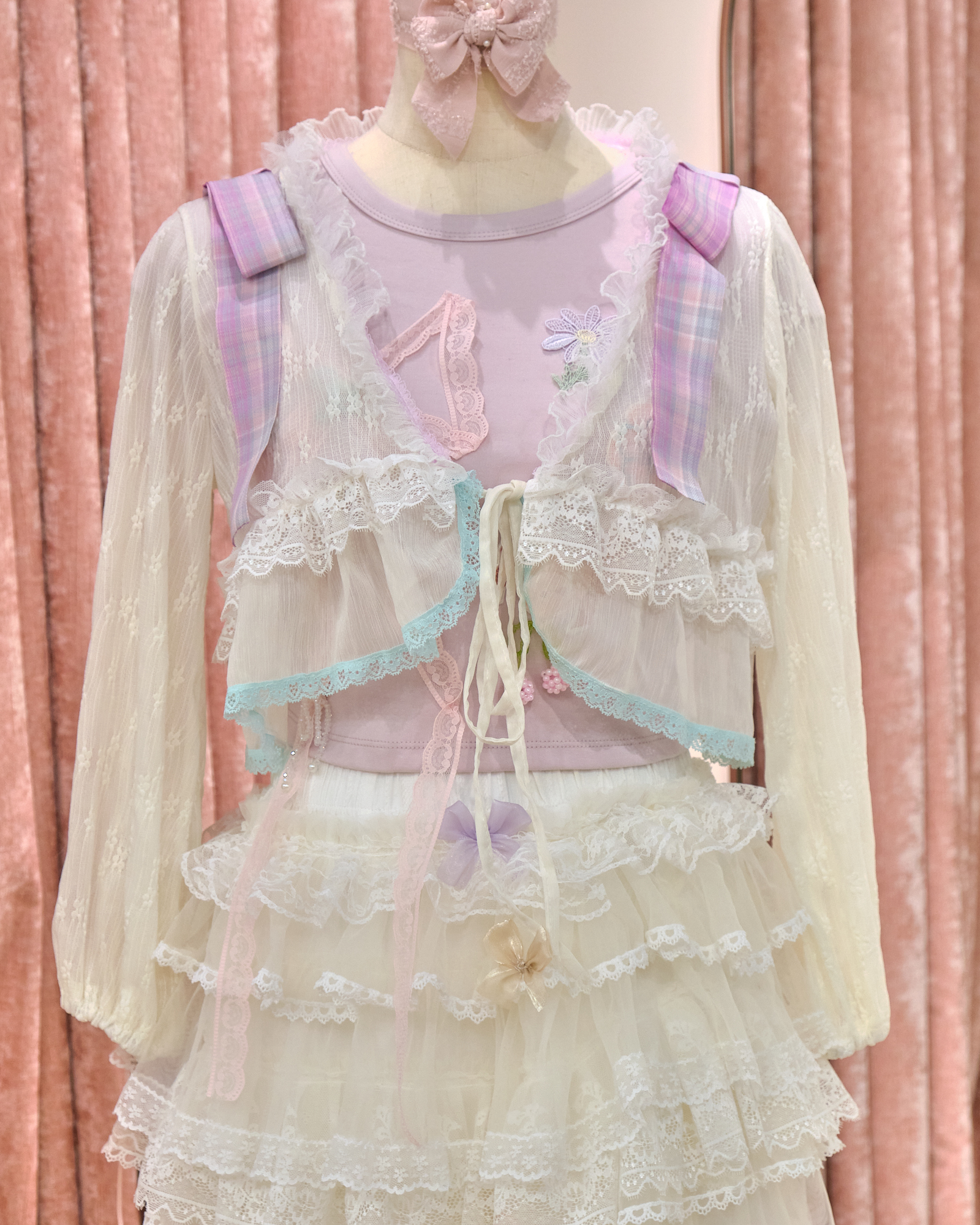 12862 Double Bow Shoulder Mid-Sleeve Lace Jacket