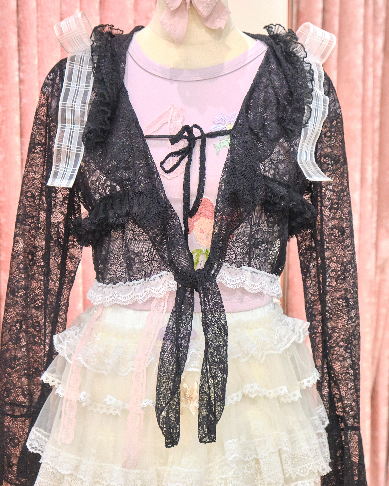 12861 Double Bow Shoulder Mid-Sleeve Lace Jacket