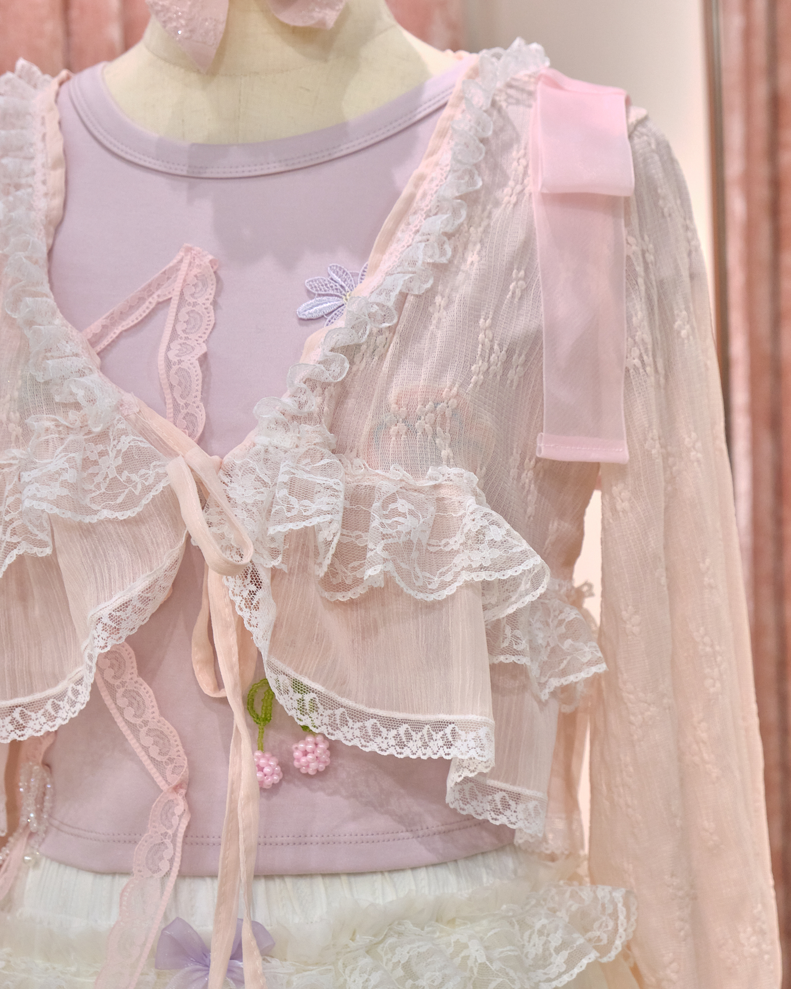 12860 Double Bow Shoulder Mid-Sleeve Lace Jacket