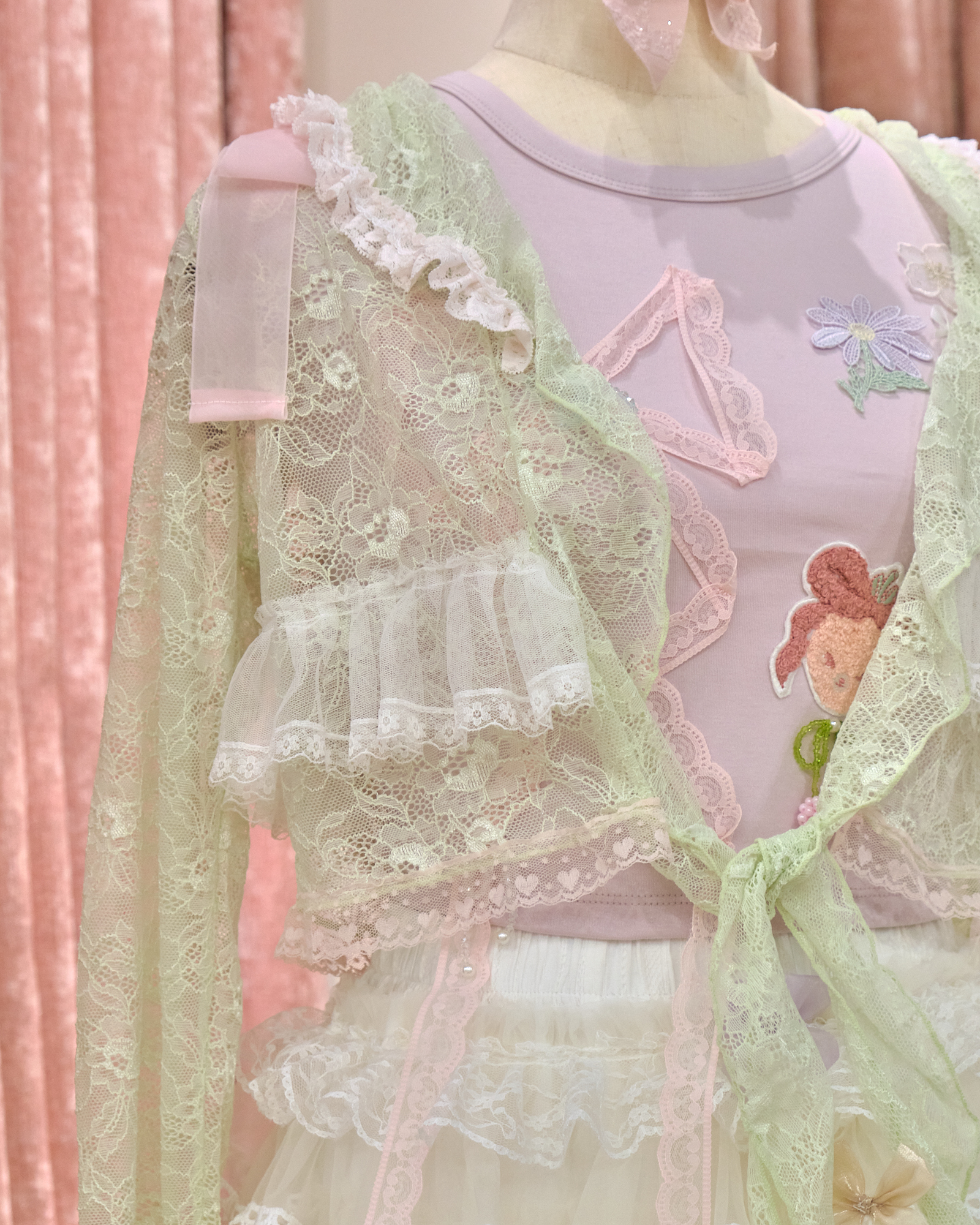 12859 Double Bow Shoulder Mid-Sleeve Lace Jacket