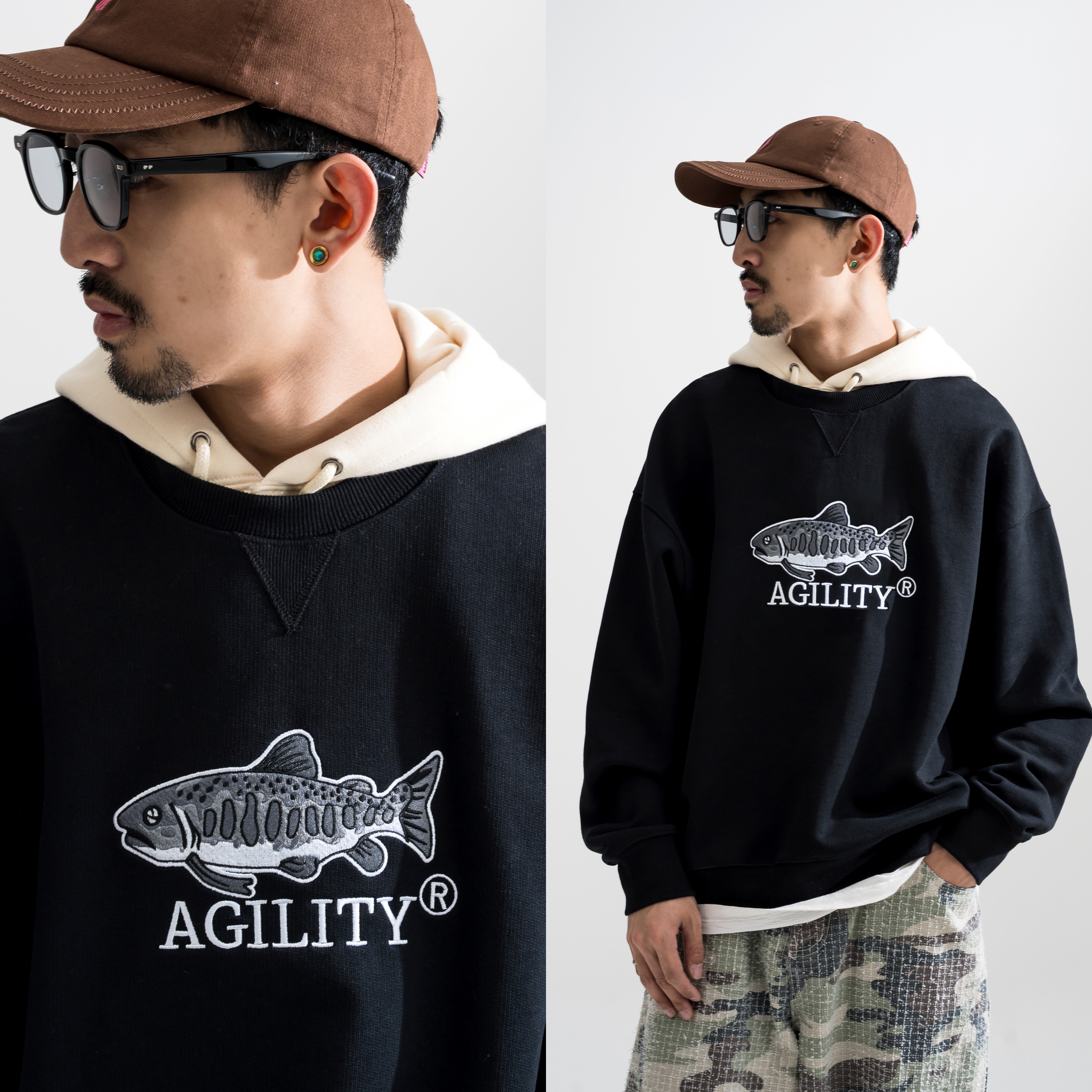 AGILITY CREW Logo Sweater 鮭魚刺繡 大學Tee