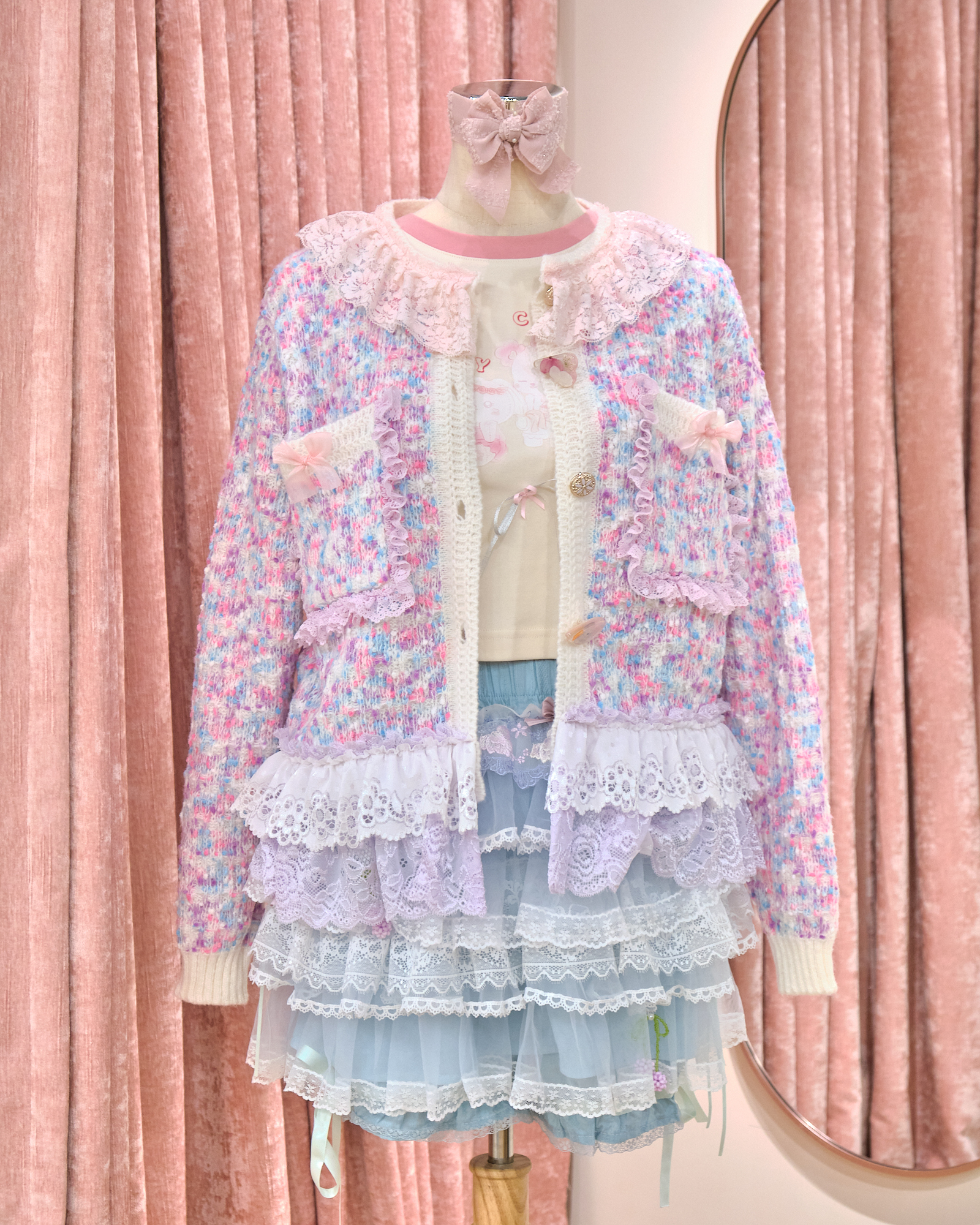 12856 Ruffle Collar Soft And Fluffy Knitted Cardigan