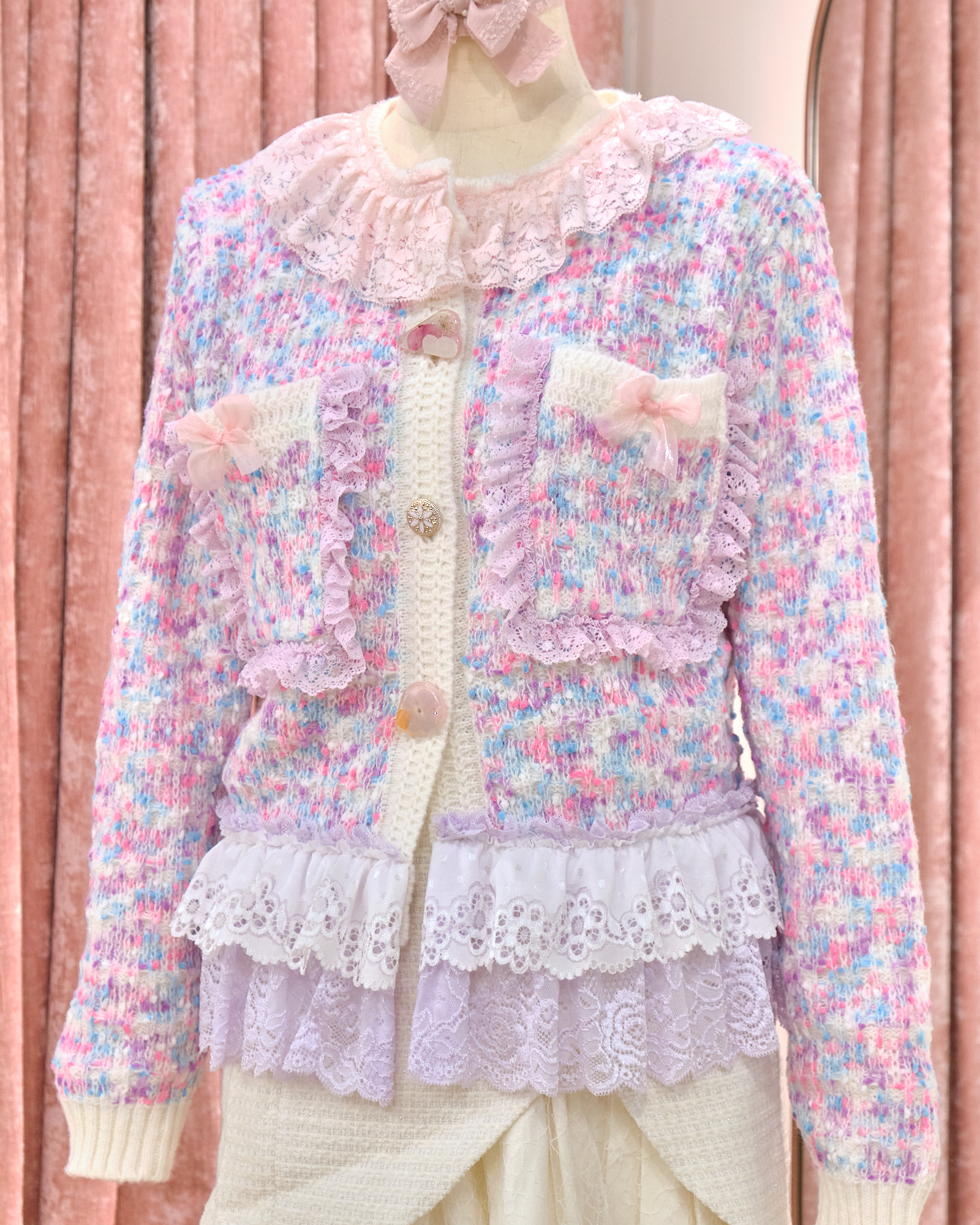 12856 Ruffle Collar Soft And Fluffy Knitted Cardigan