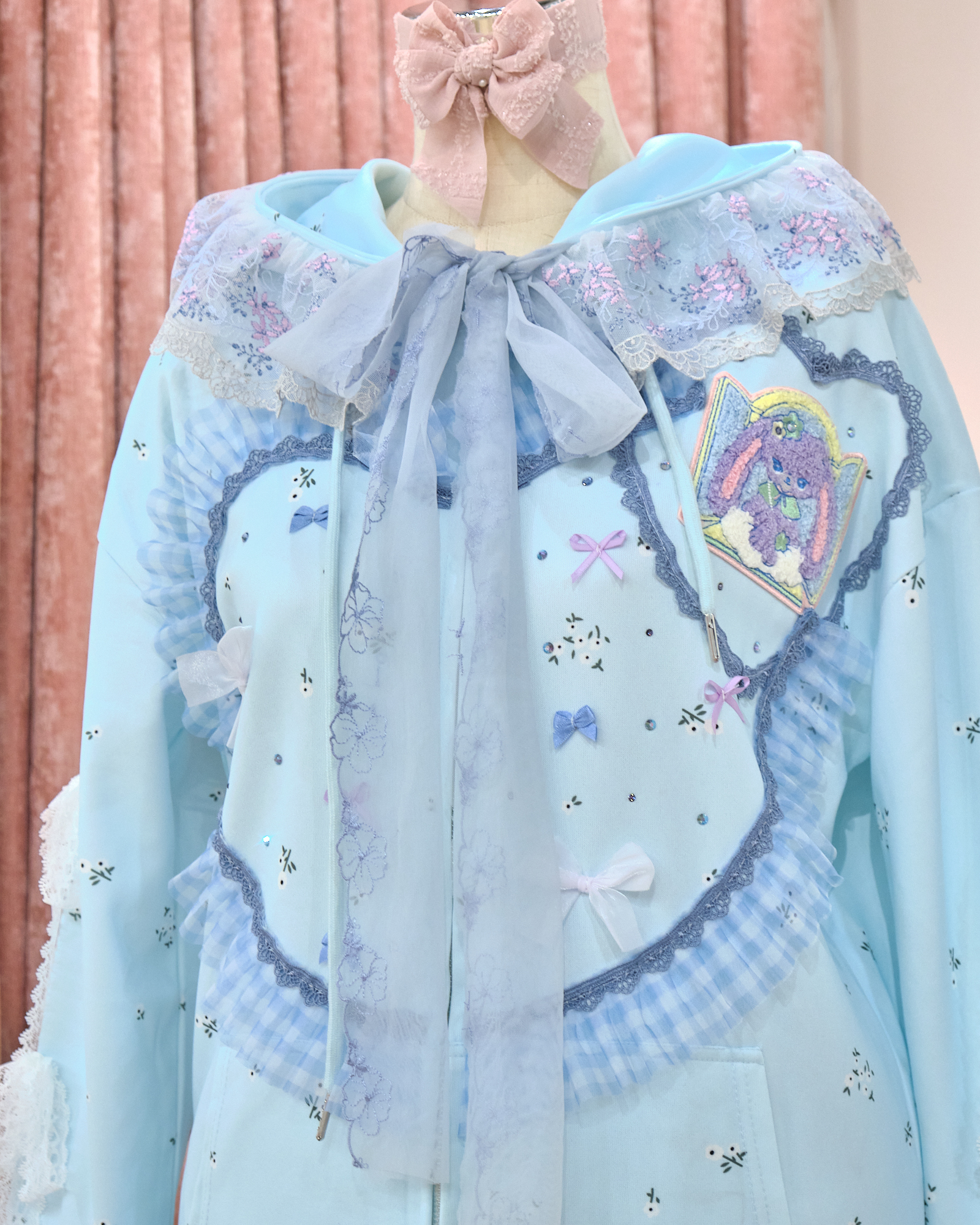 12850 Floral Lace Rhinestone Hooded Long Hoodie Jacket