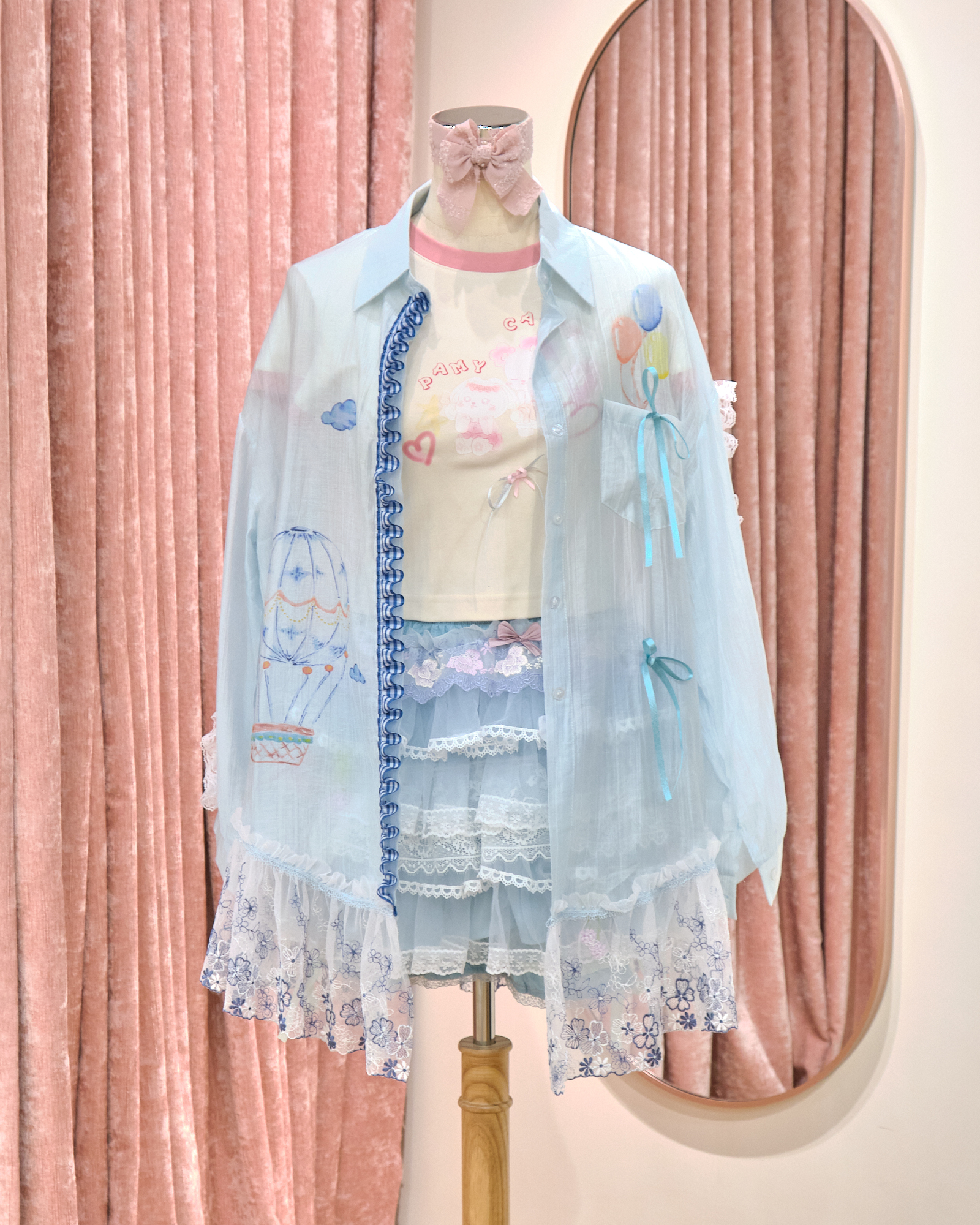 12847 Hand-Painted Watercolor Chiffon Jacket/Blended Sailor-Style Top