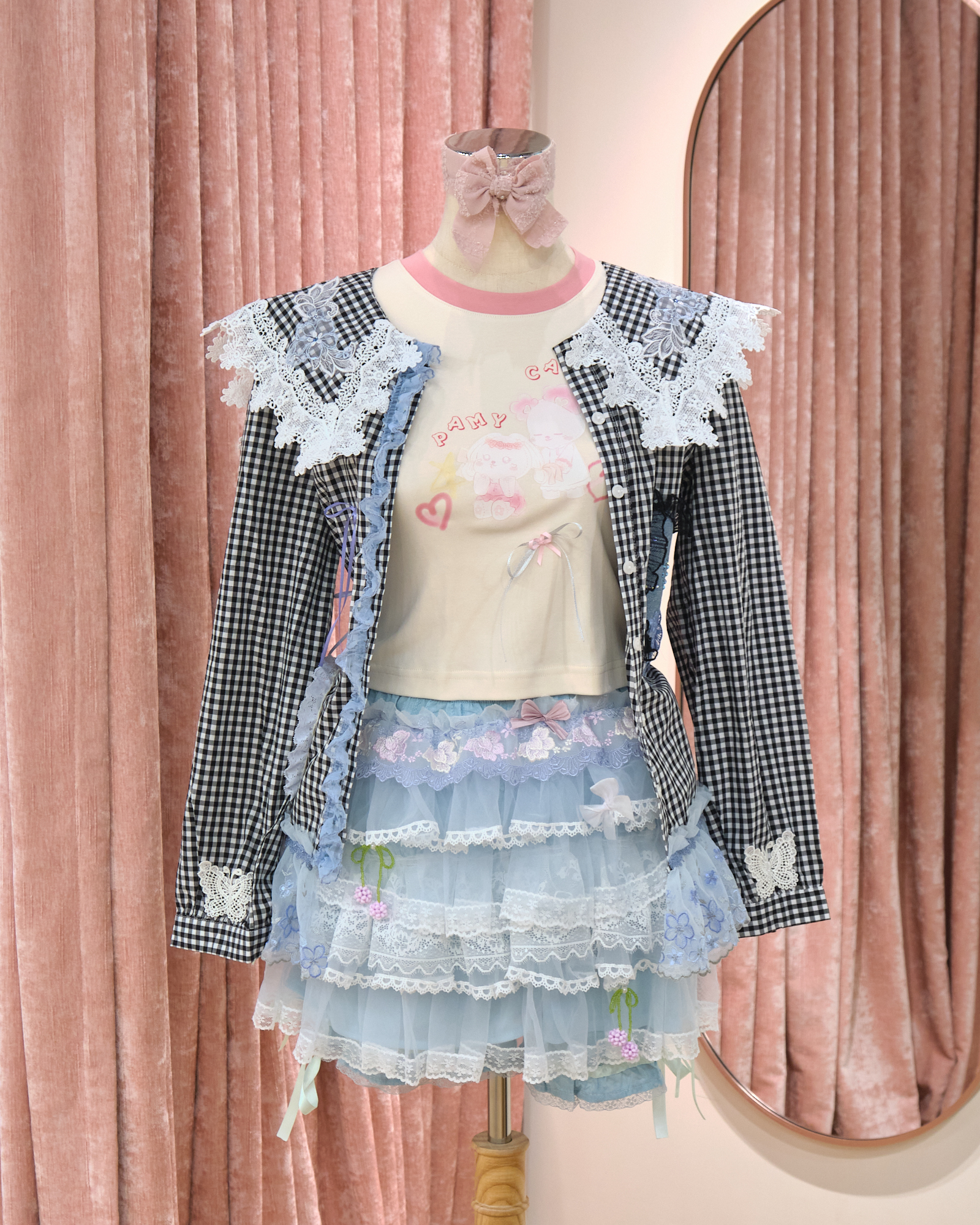 12845 Fresh And Light Lace Ruffle Sleeve Chiffon Jacket/Shirt