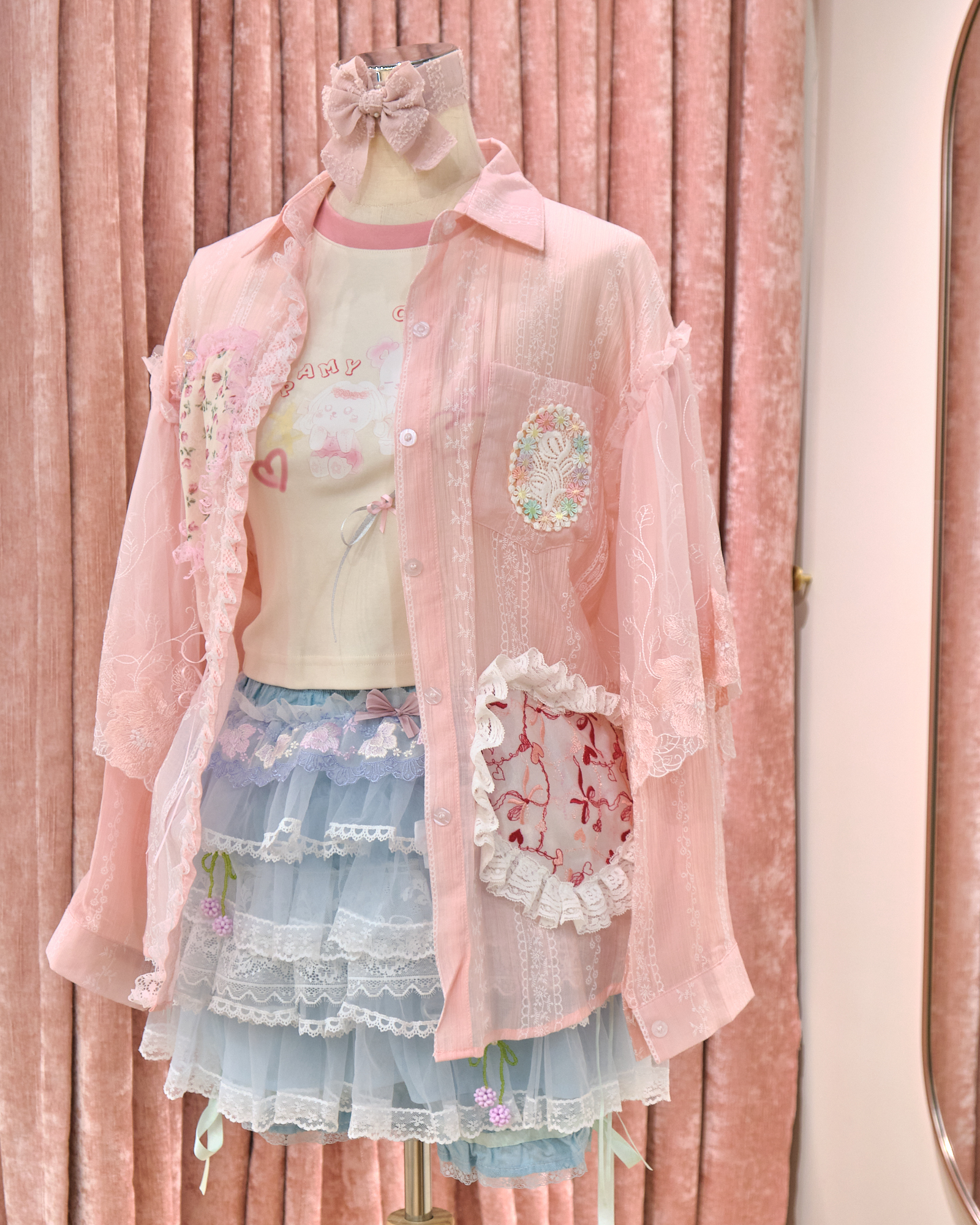 12844 Fresh And Light Lace Ruffle Sleeve Chiffon Jacket/Shirt