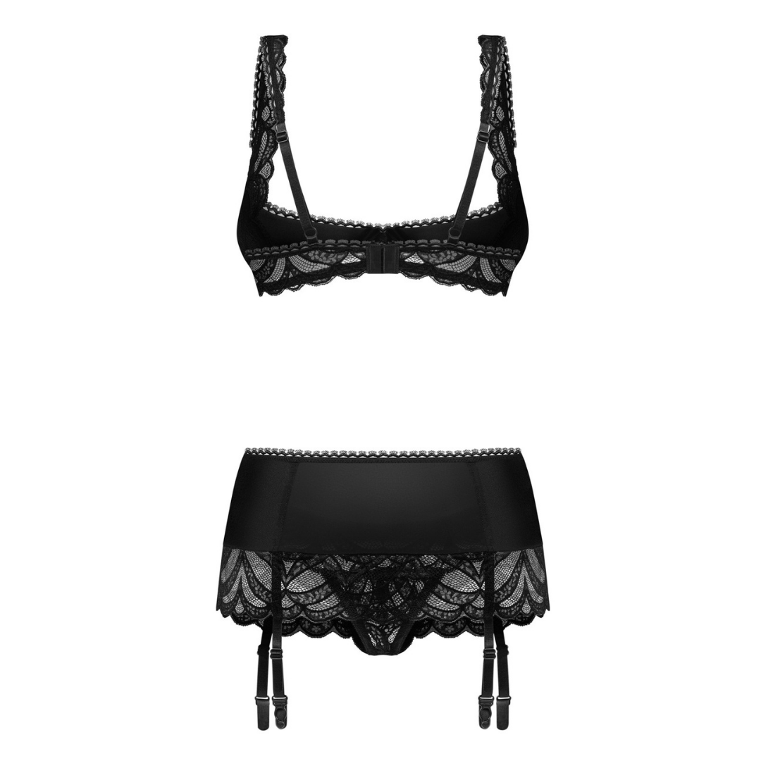 Obsessive - Lecille 葉紋露胸開襠3件內衣套裝 (S/M/L/XL)