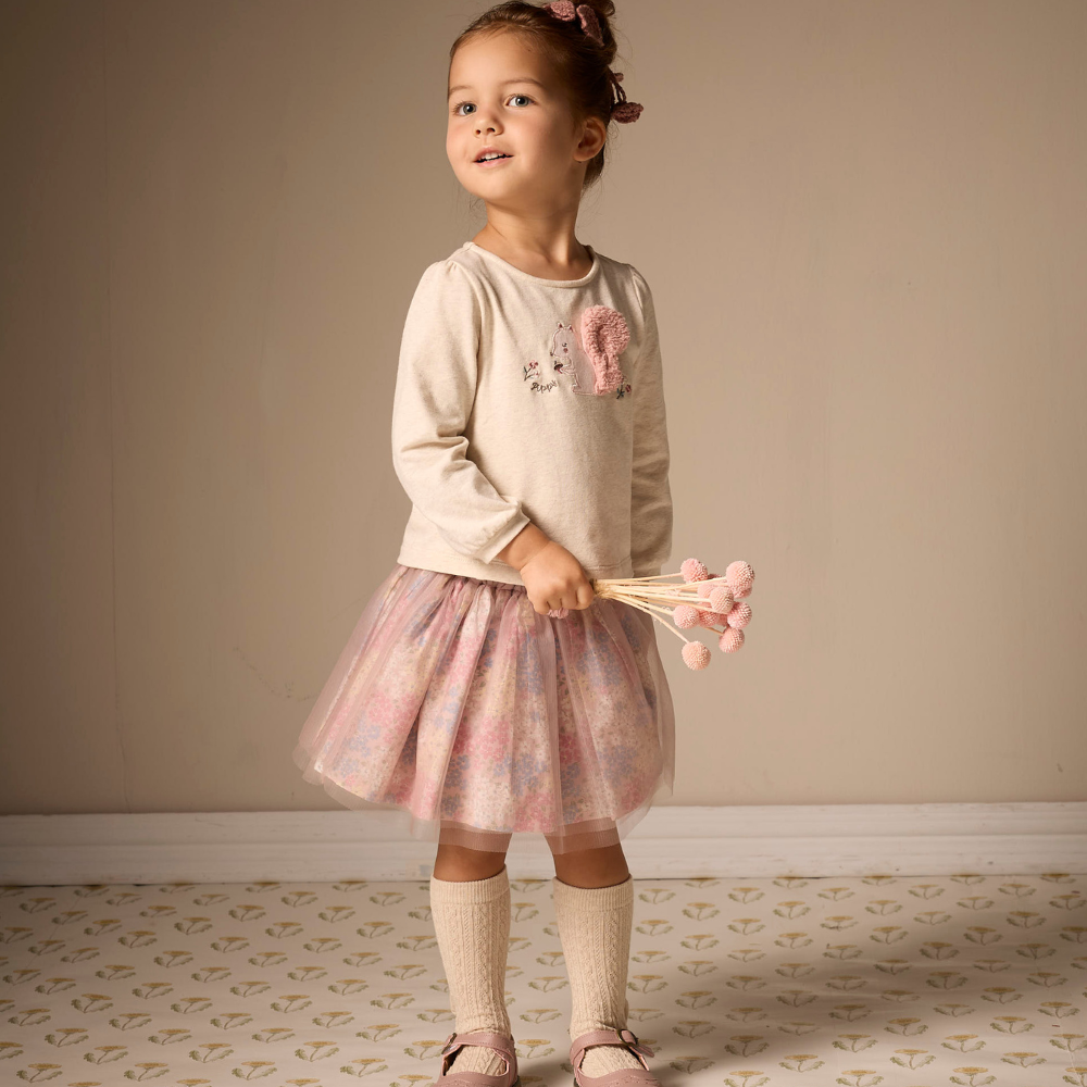 PIPPY 田園碎花純棉蓬蓬網紗短裙 粉紅