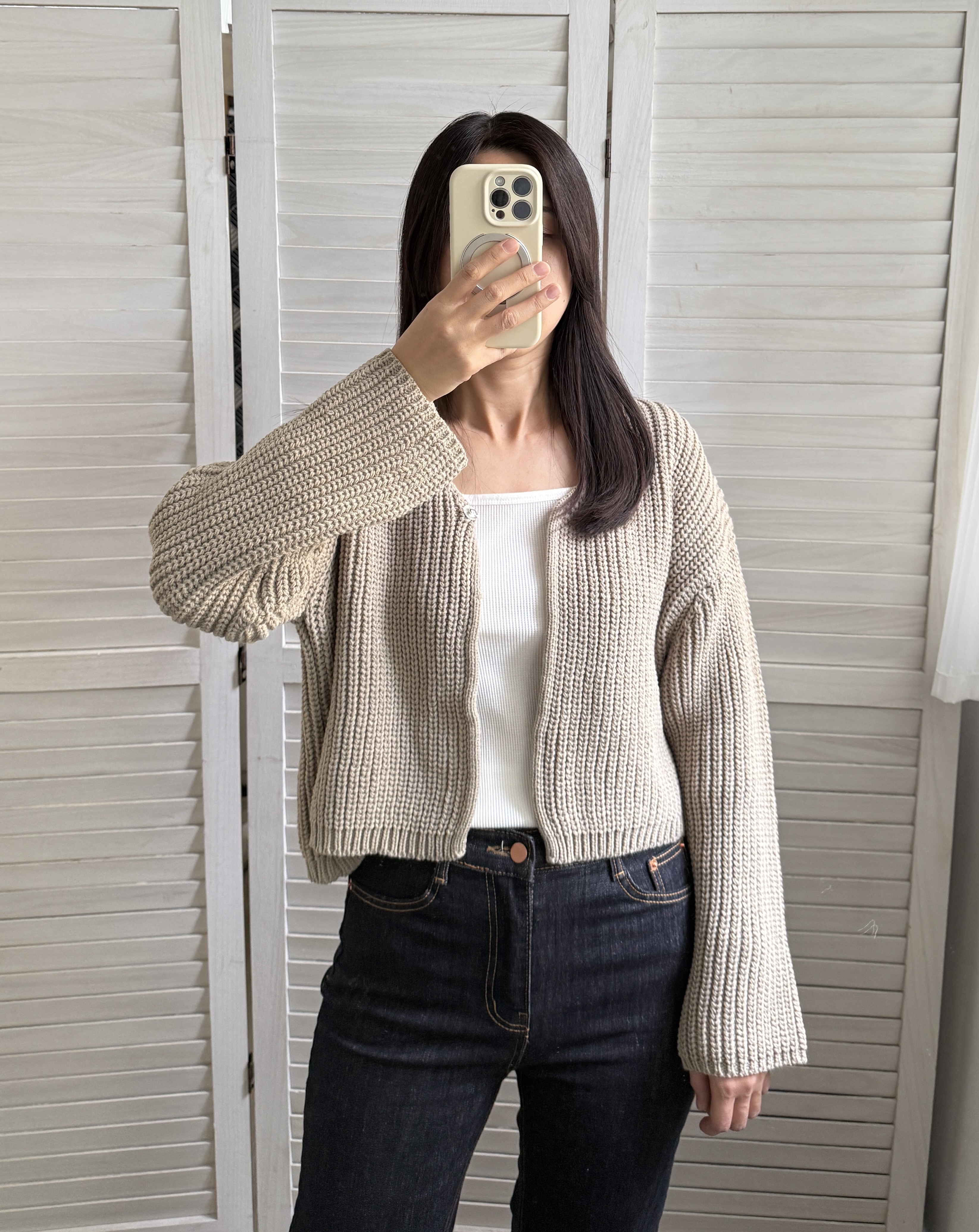 【 橄欖綠現貨 】粗線織短版型外套