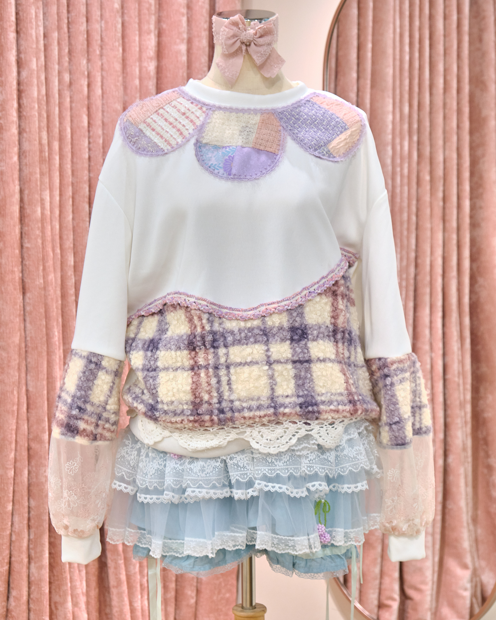 12841 Harajuku Style 3D Floral Lapel Back Drawstring Round-Neck Long-Sleeve Hoodie