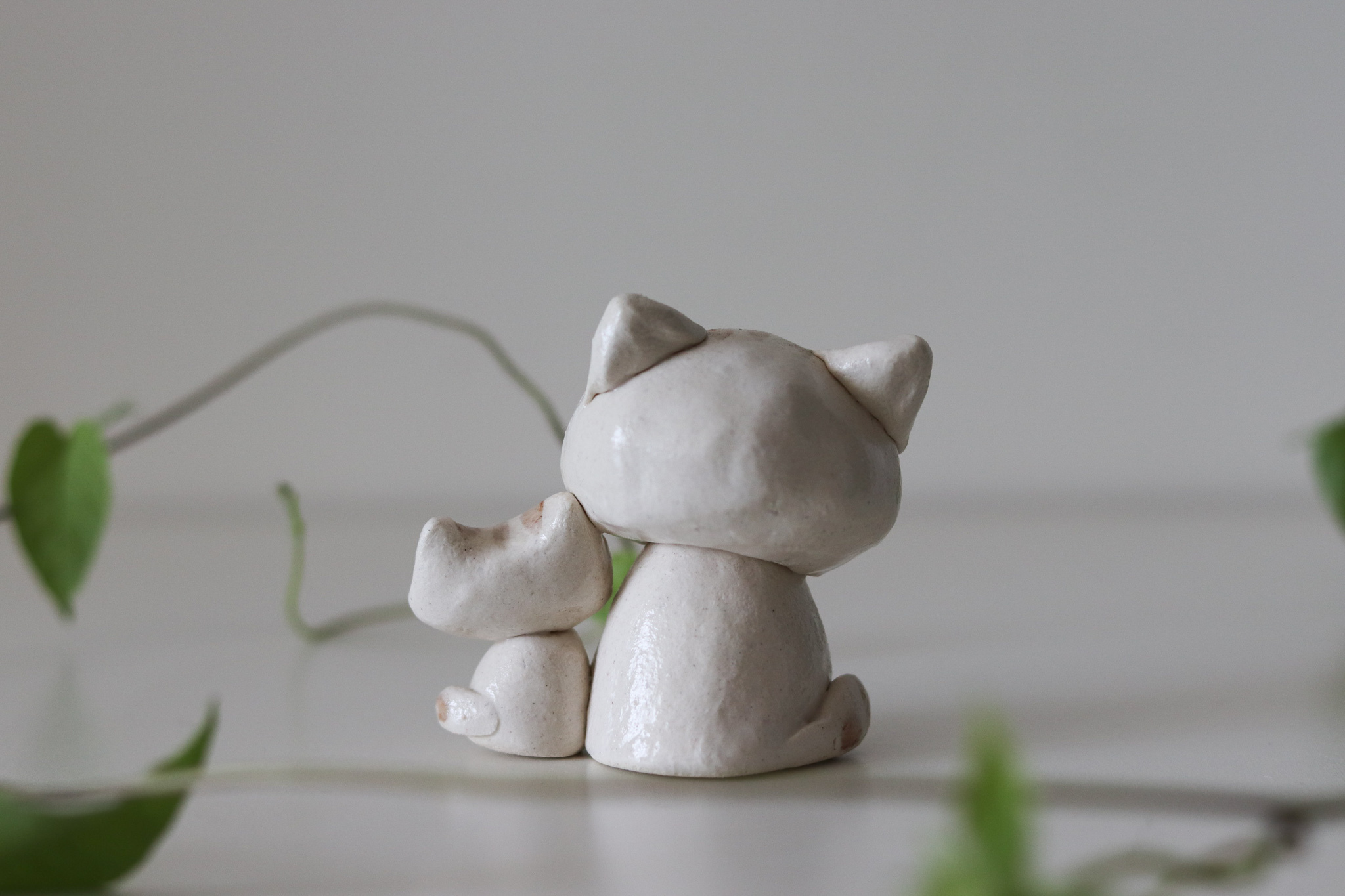 日本 舞陶館 手作 茶虎斑親子貓 陶瓷 擺飾