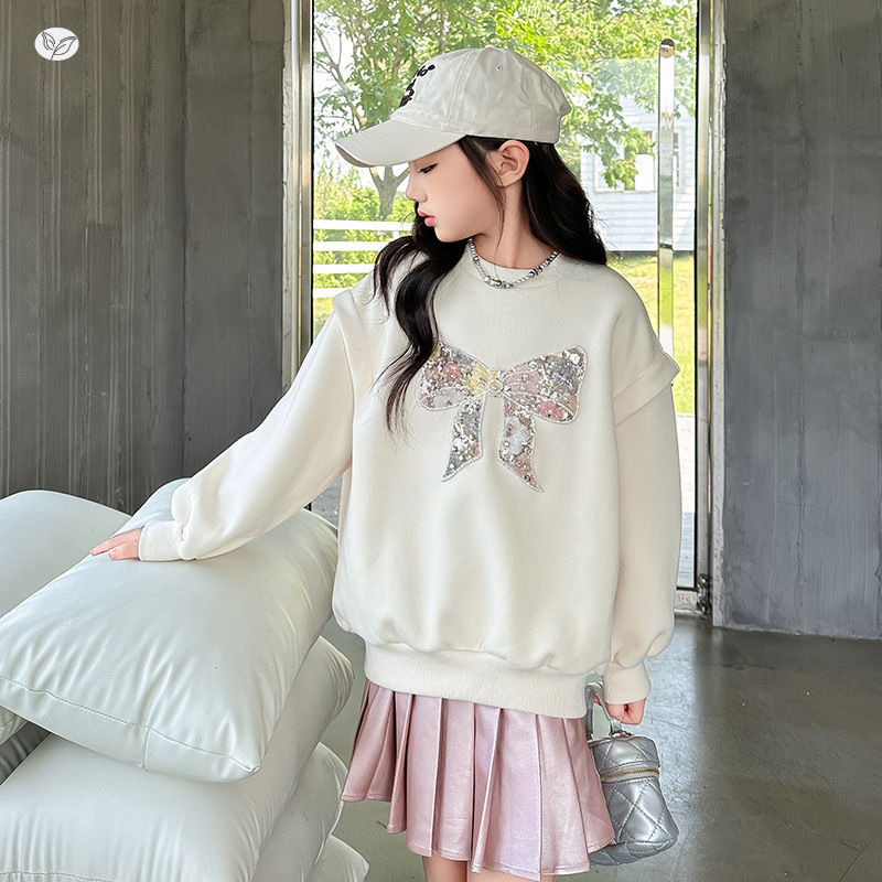 閃亮蝴蝶結接袖造型上衣 120-170cm #TNYM