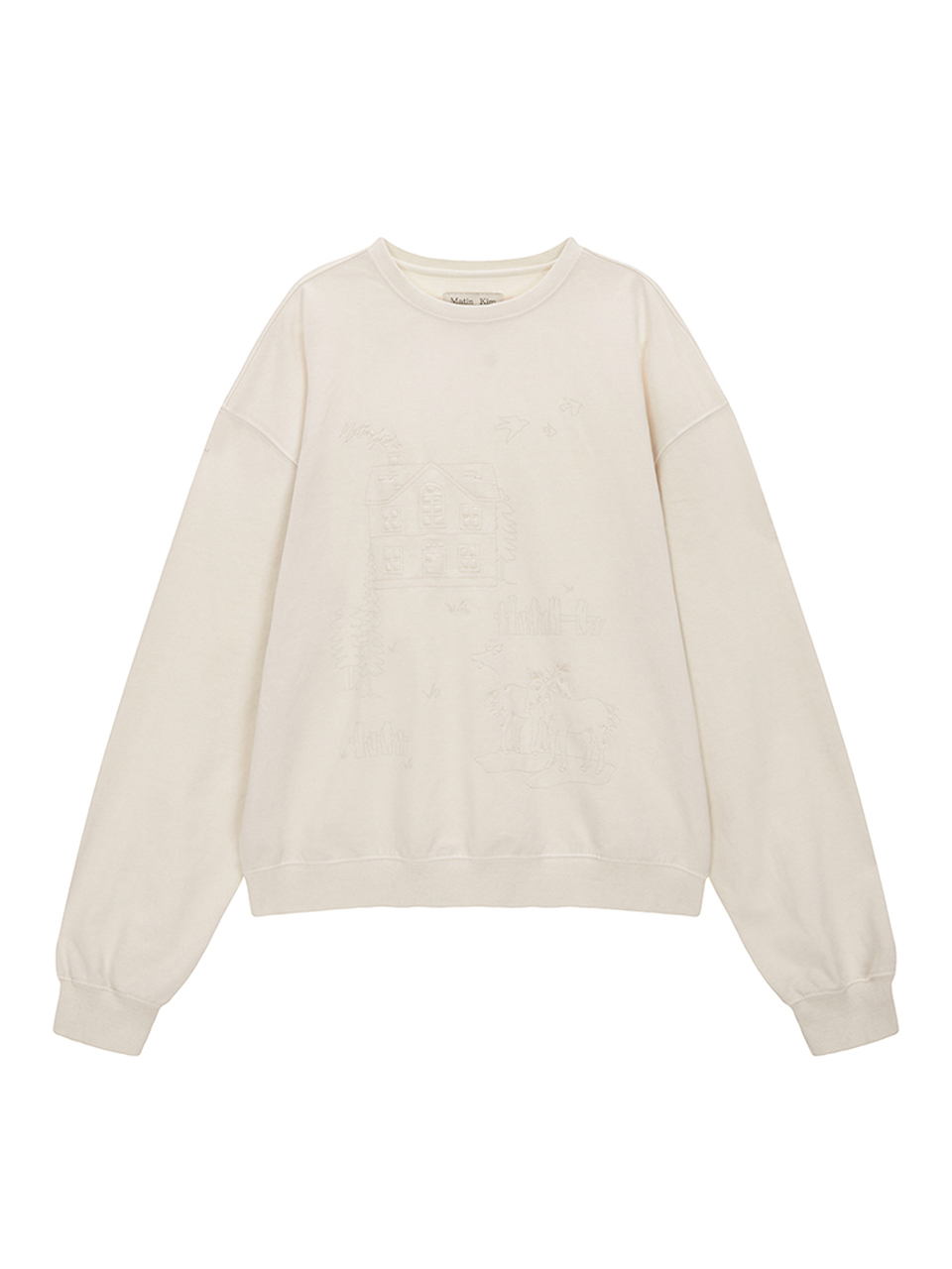 刺繡小屋水洗大學T 象牙白