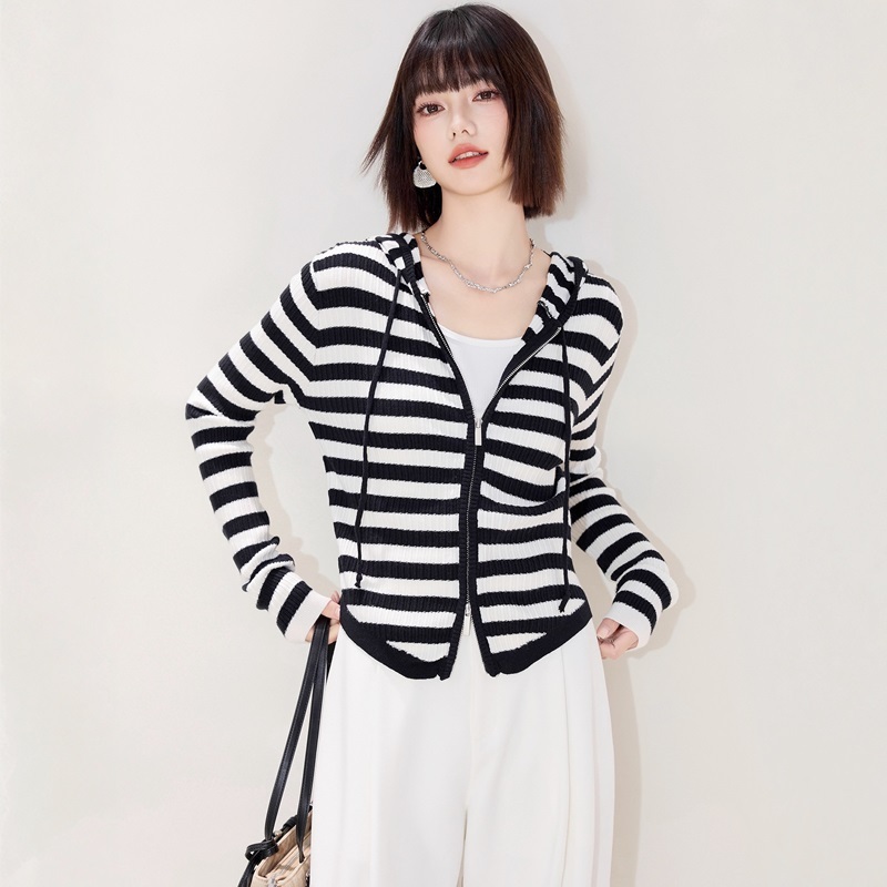 條紋連帽針織外套上衣 條紋