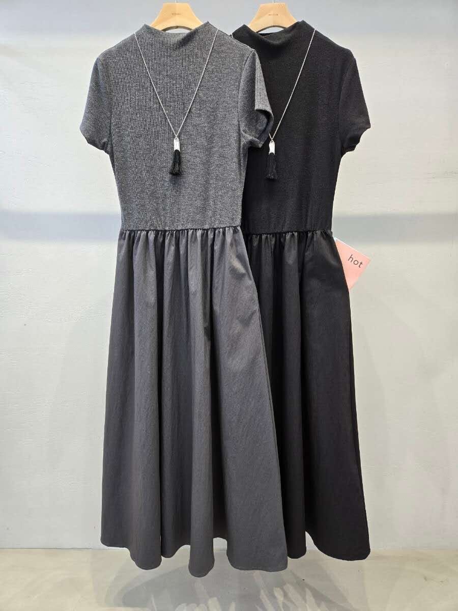 HP5114 短袖高領拼接連身長裙