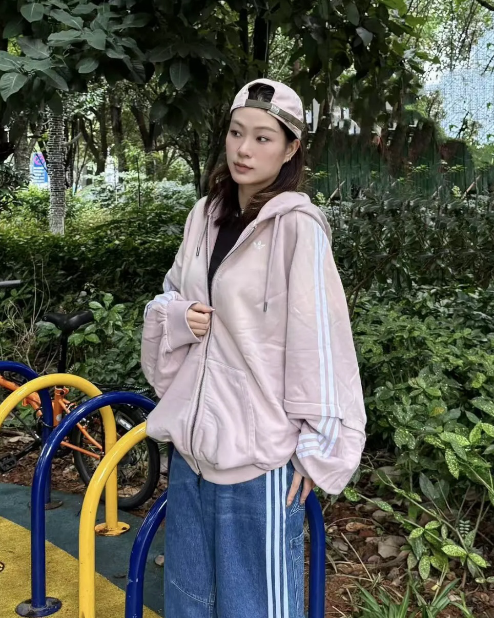 Adidas Originals bluza bawełniana Oversized Hoodie 粉色 連帽長袖外套 袖子可拆