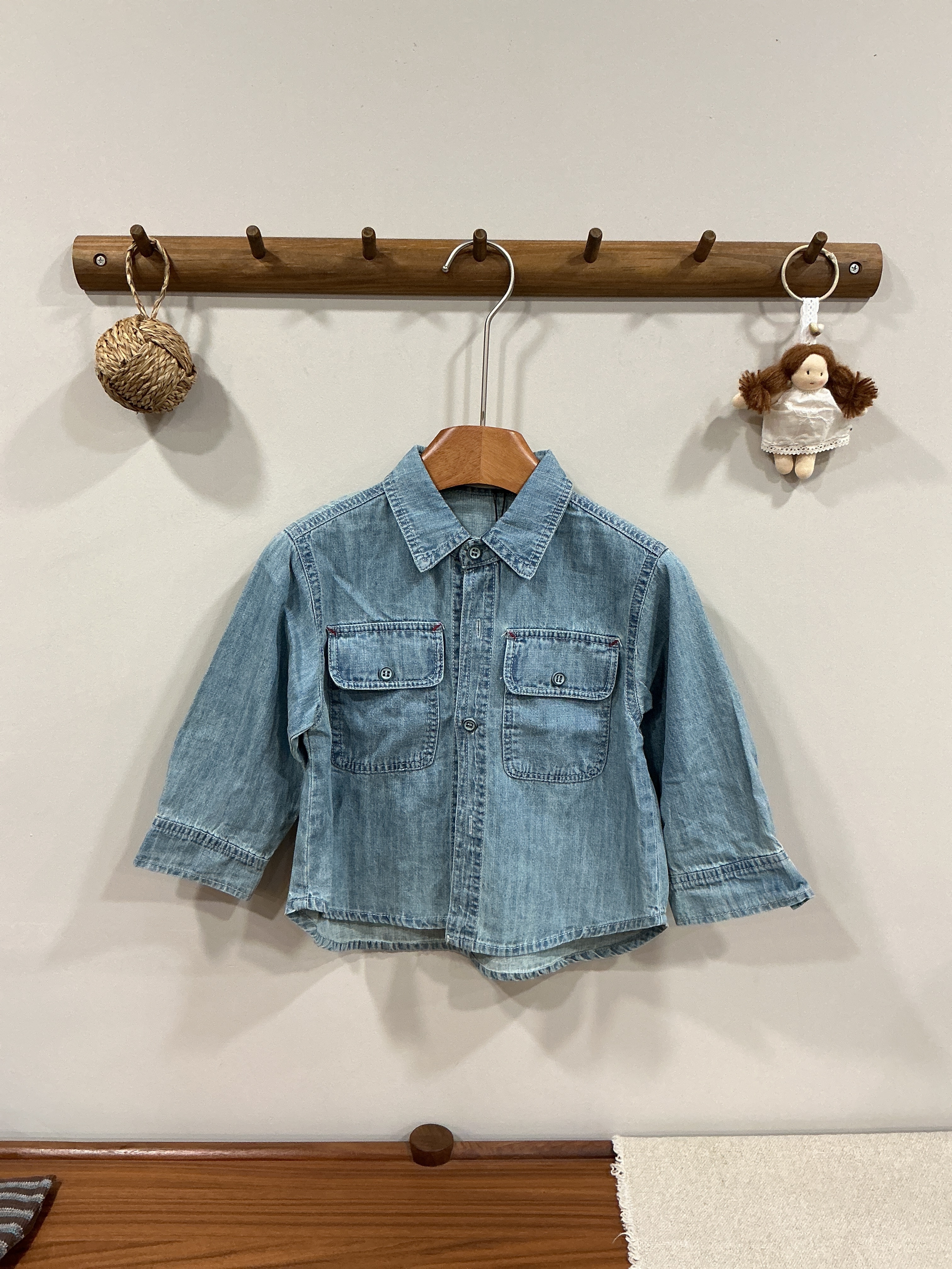 A03372刷色薄牛仔襯衫