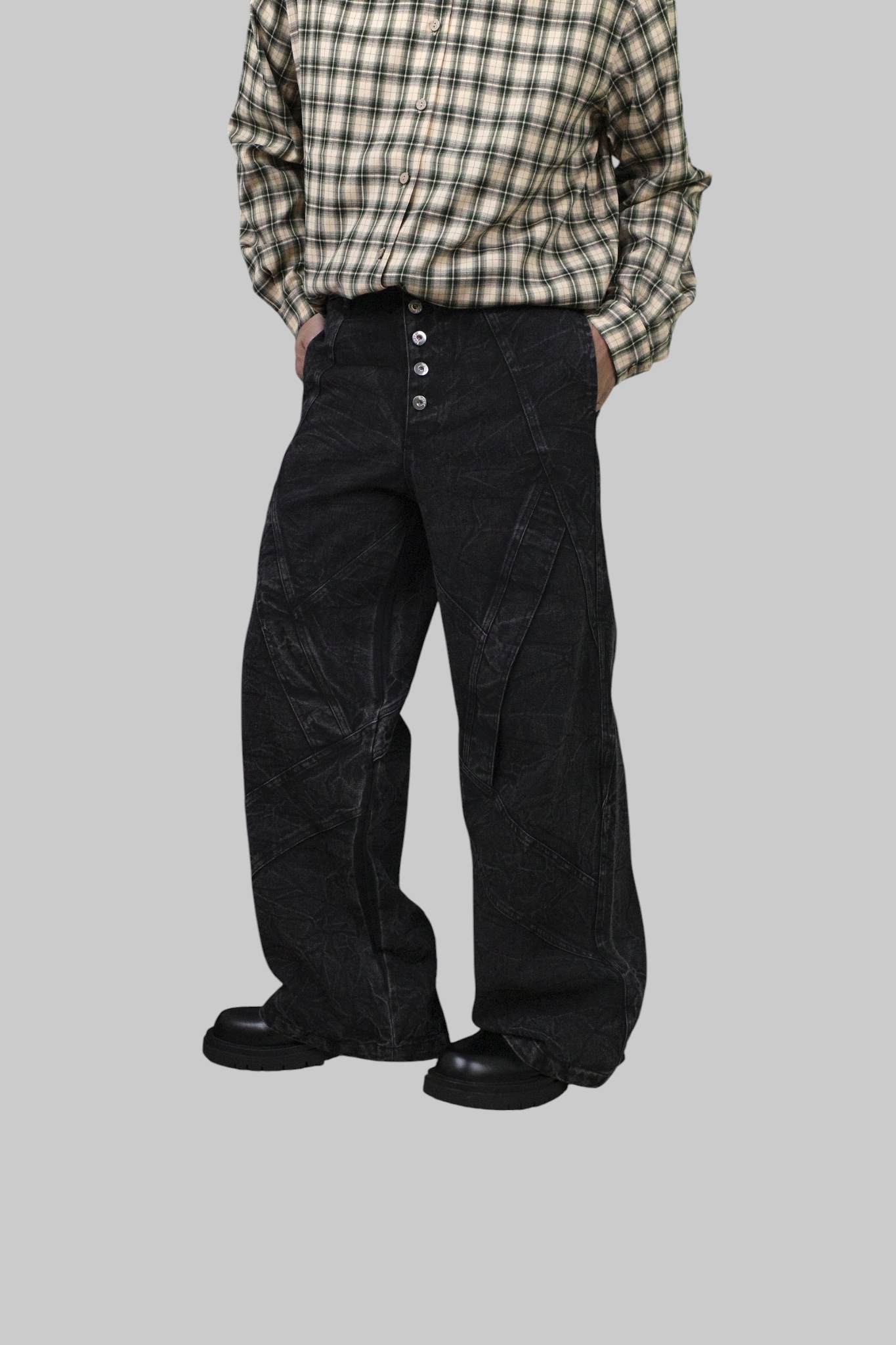 『Always_Good』重工 水洗 做舊 拼接 排釦紐 長褲