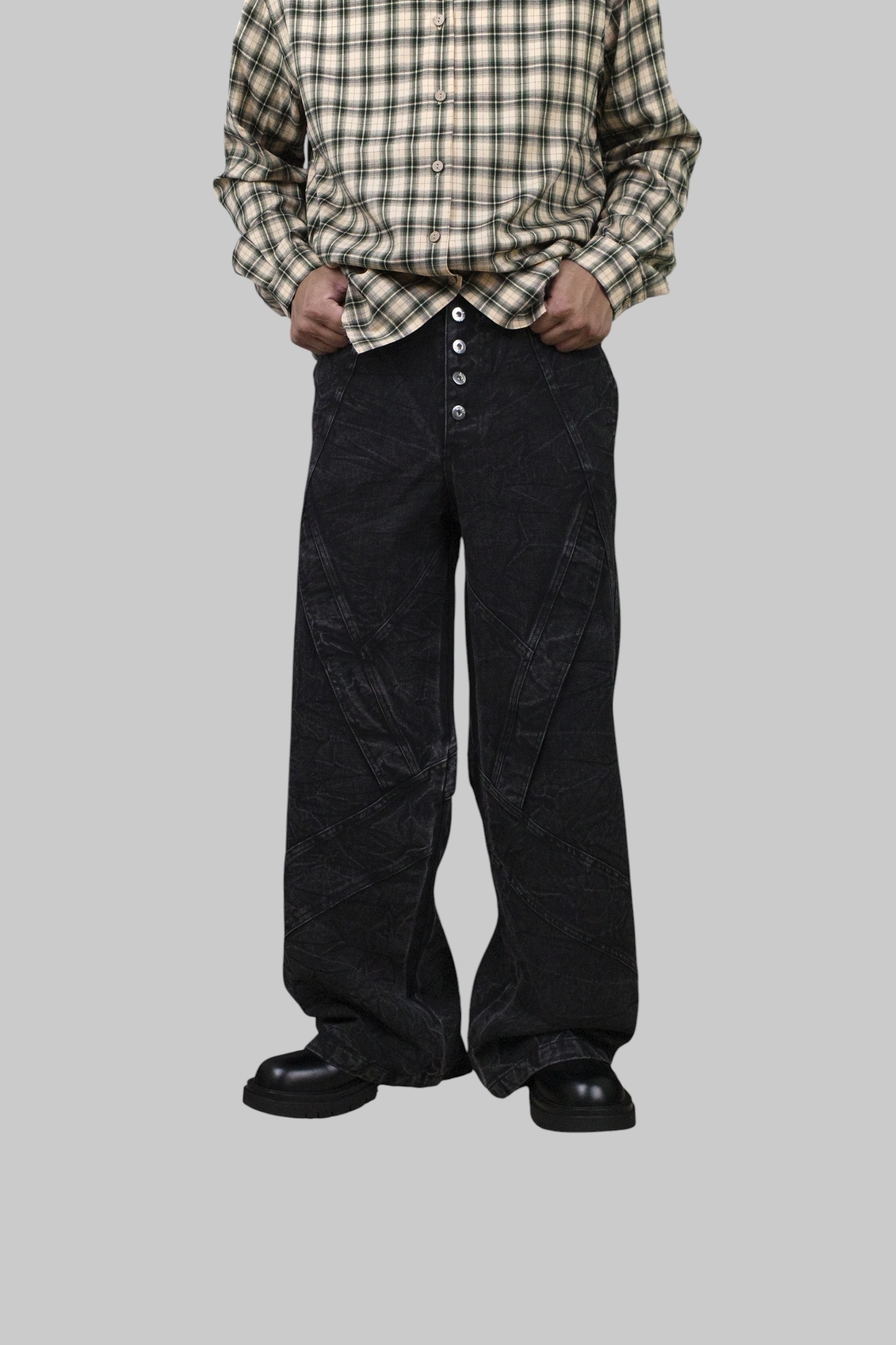 『Always_Good』重工 水洗 做舊 拼接 排釦紐 長褲