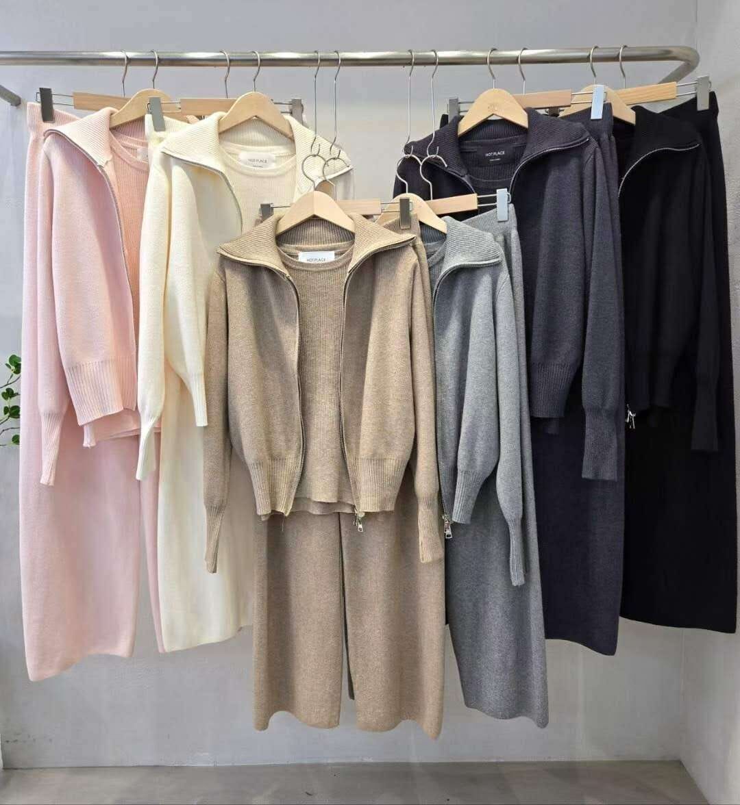 HP5120 針織拉鍊外套+寬褲套裝