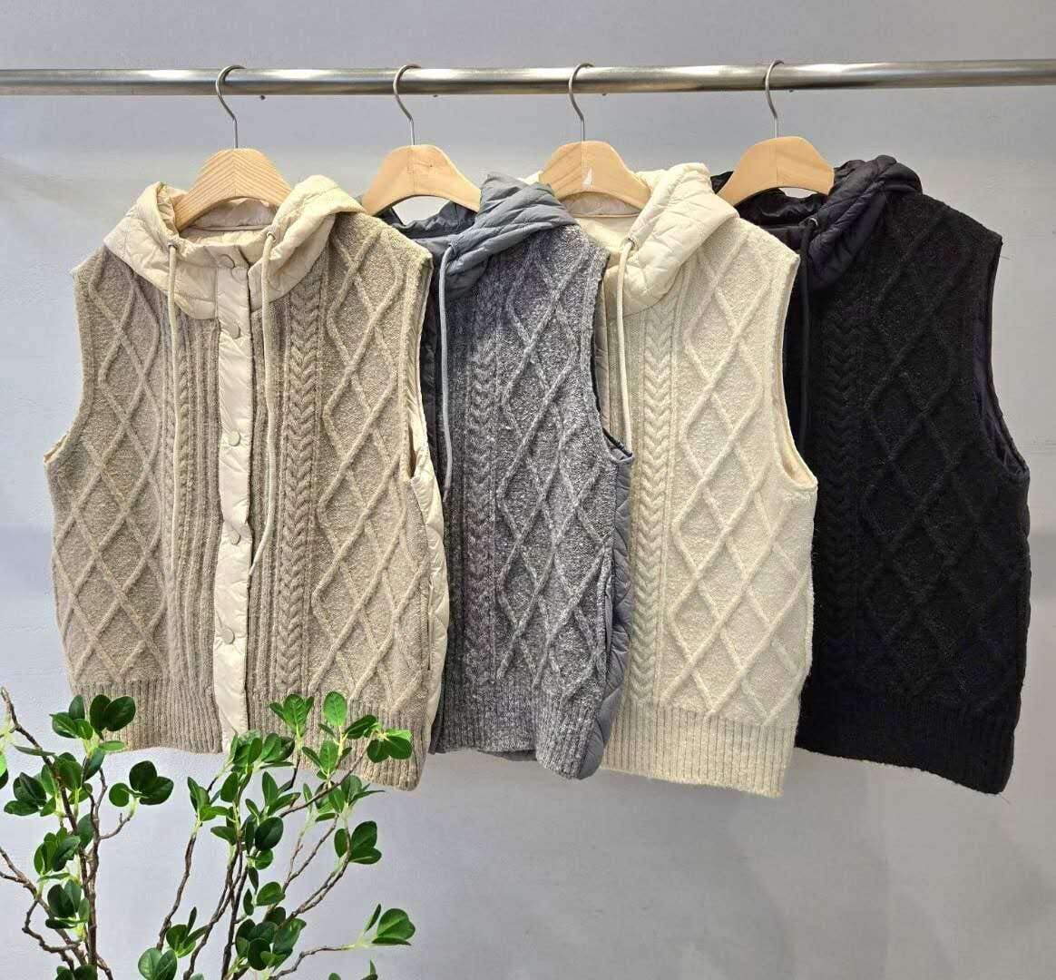 HP5126 麻花紋針織連帽間棉背心