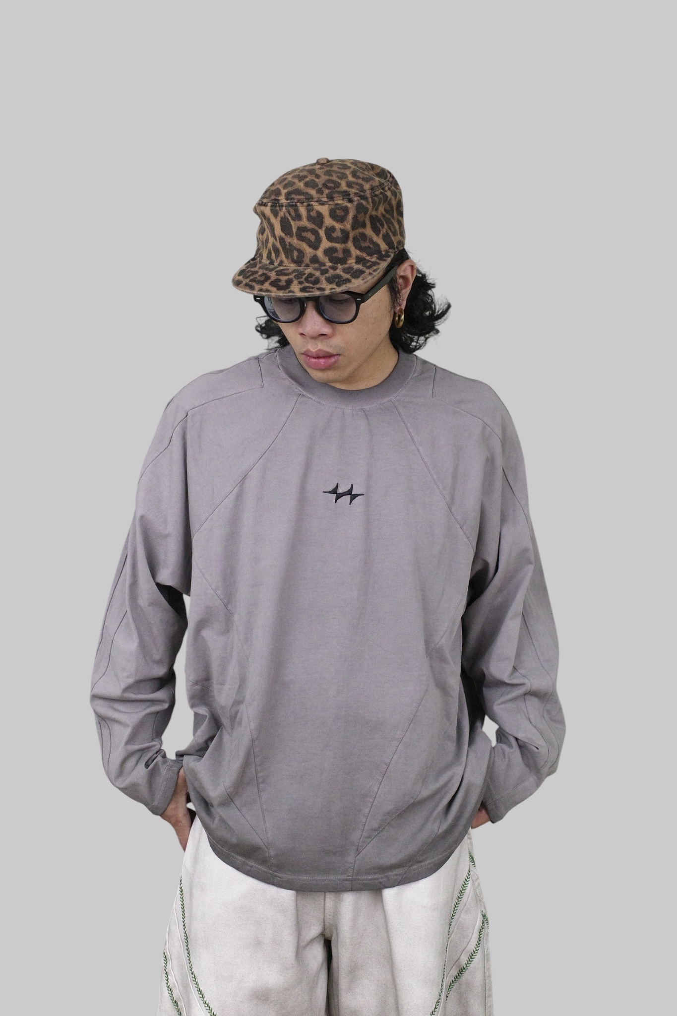 『Always_Good』刺繡 拼接 毛邊 水洗 薄長袖