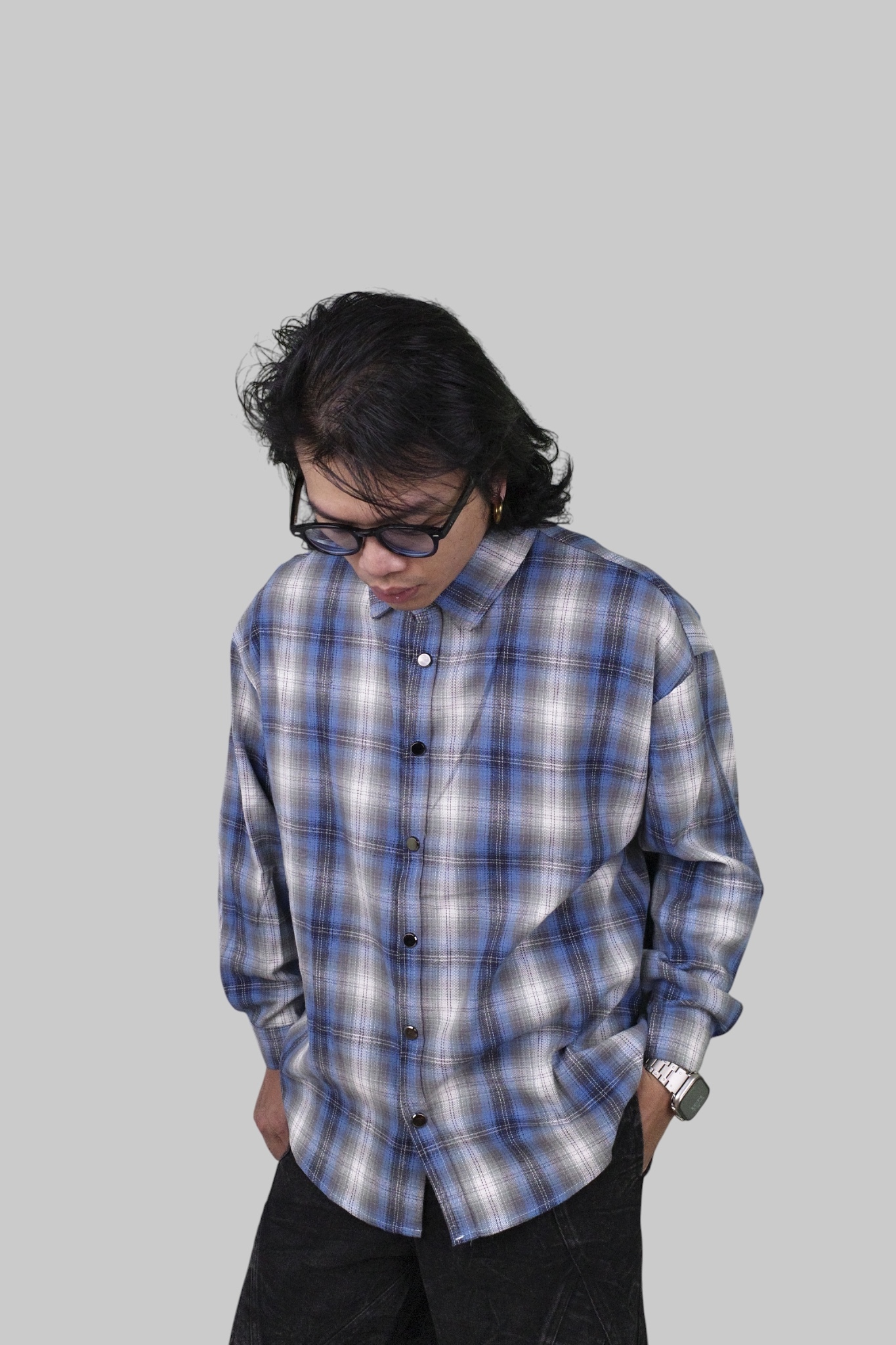 『Always_Good』日系 金屬扣 格紋 長袖襯衫