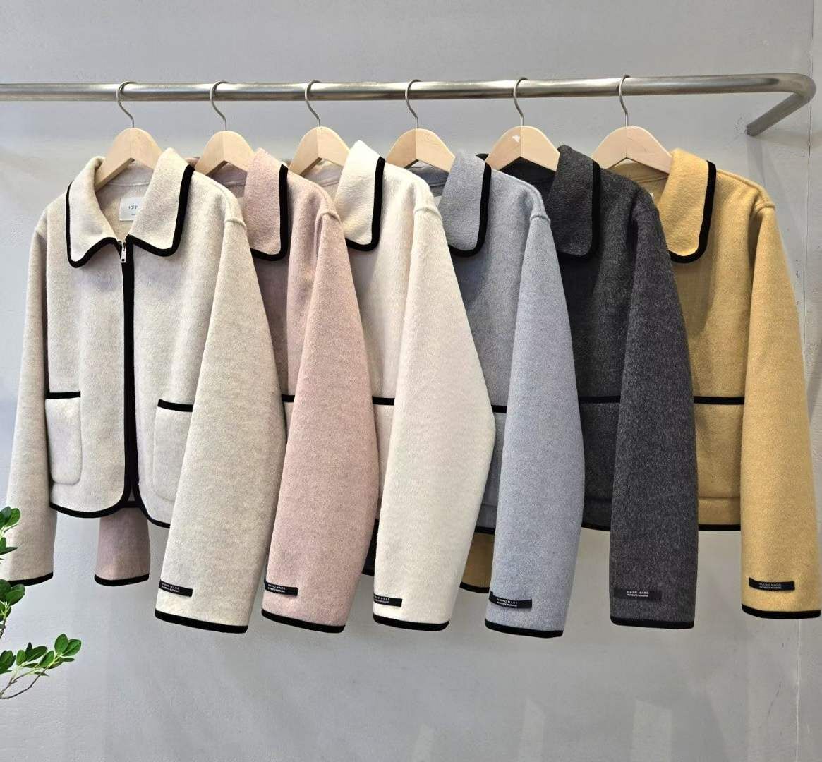 HP5132 黑邊娃娃領短版羊毛外套