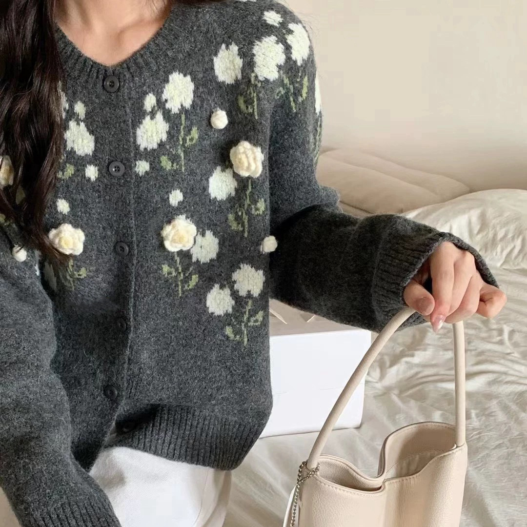 Korean Floral Sweet Knit Cardigan