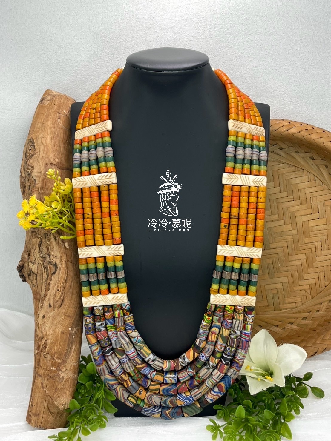 W-No.61傳統花珠五排複串長鍊83cm