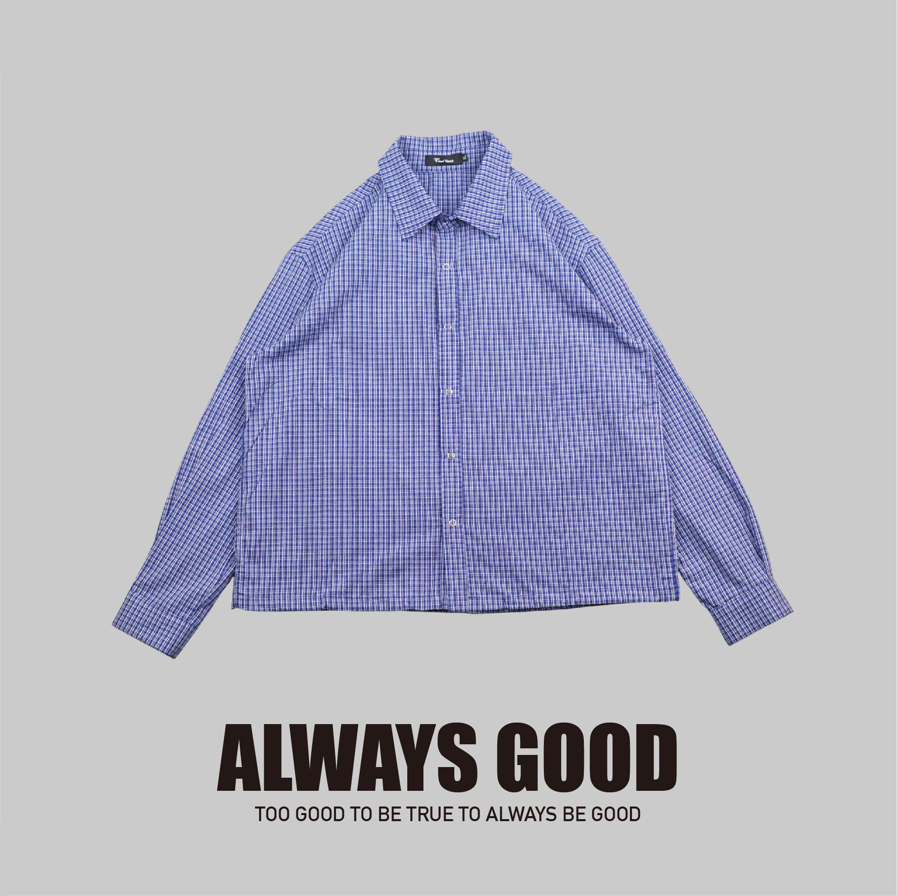 『Always_Good』細格紋 收腰 短版 長袖襯衫