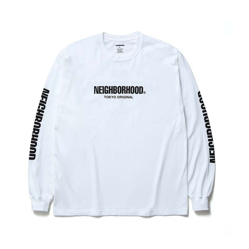 NEIGHBORHOOD 胸前LOGO 背銀座字體長T 長袖 白色 NBHD-11 [台灣現貨]