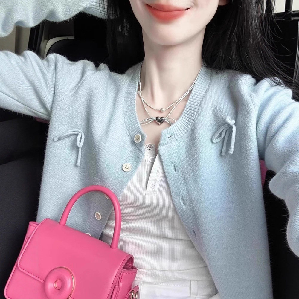 Blue Elegant Bow Chanel-Inspired Knit Cardigan