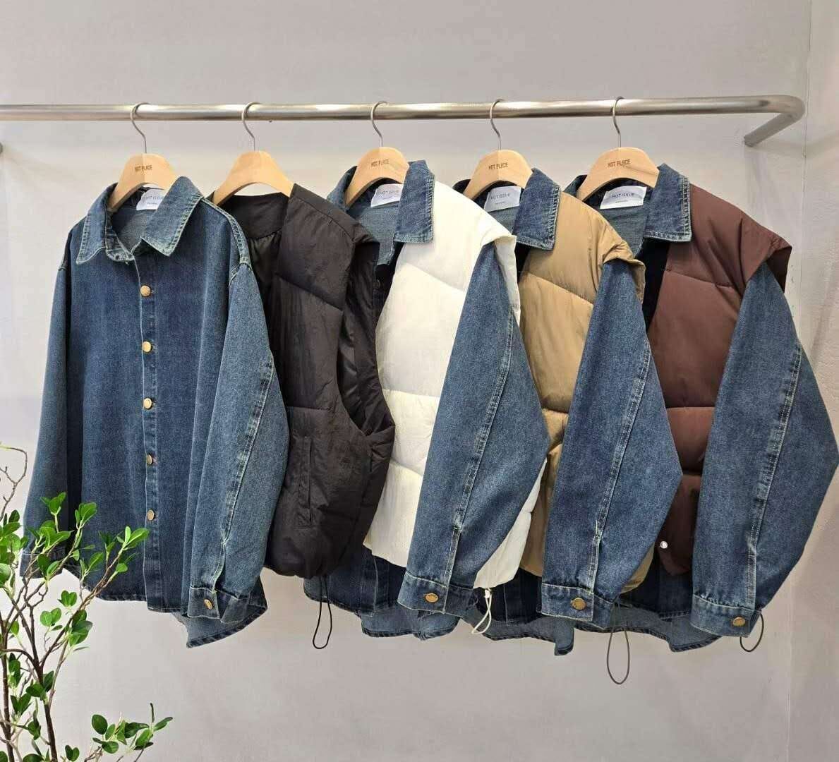 HP5134 牛仔恤拼接羽絨背心外套