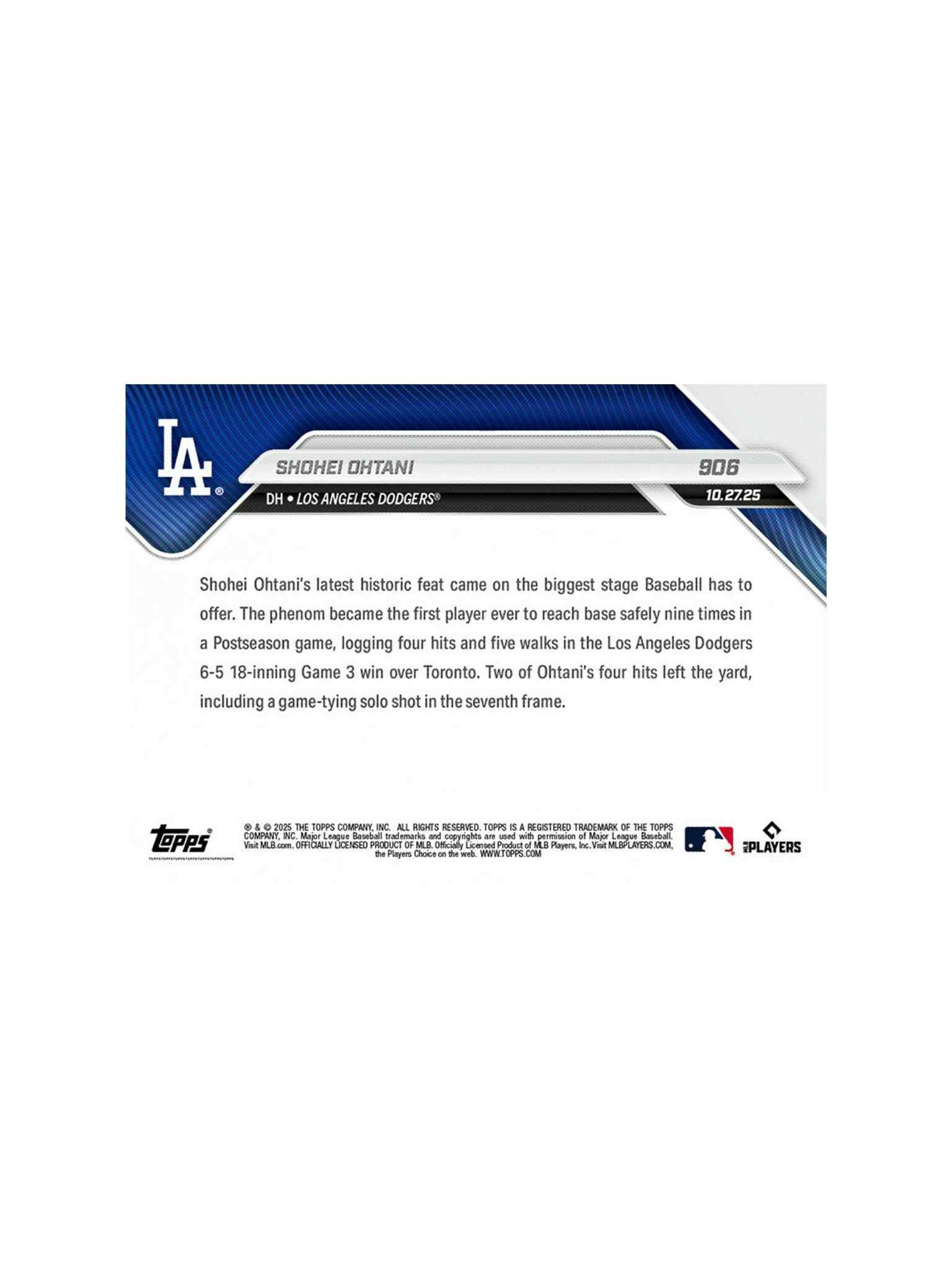 TOPPS NOW 球員卡 Shohei Ohtani大谷翔平 世界大賽 2025 MLB Topps NOW® - Card 906
