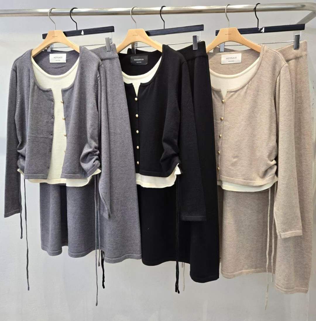 HP5138  慵懶風針織開衫+長裙套裝