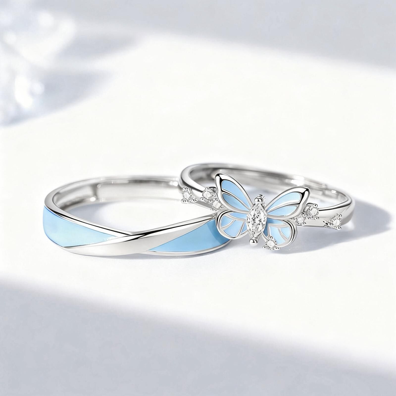 「莫比蝶影🦋」夜光情侶戒指💍 ｜S925純銀｜免費刻字✒️ ｜夜光對戒✨