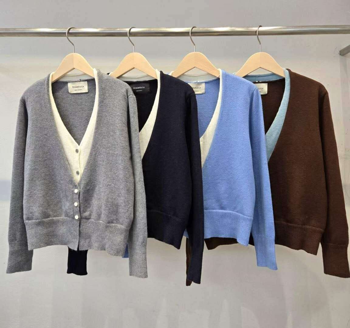 HP5139 假兩件雙色V領羊毛冷衫