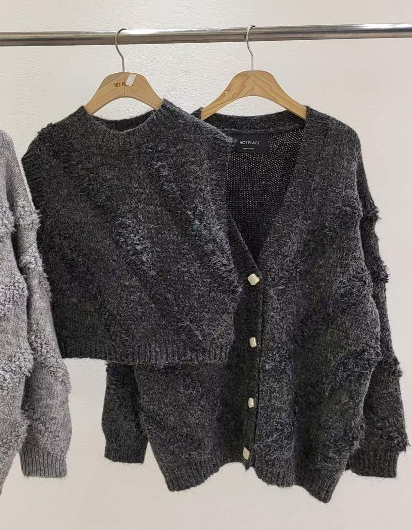 HP5141 炭灰柔軟馬海毛背心+開胸衫套裝