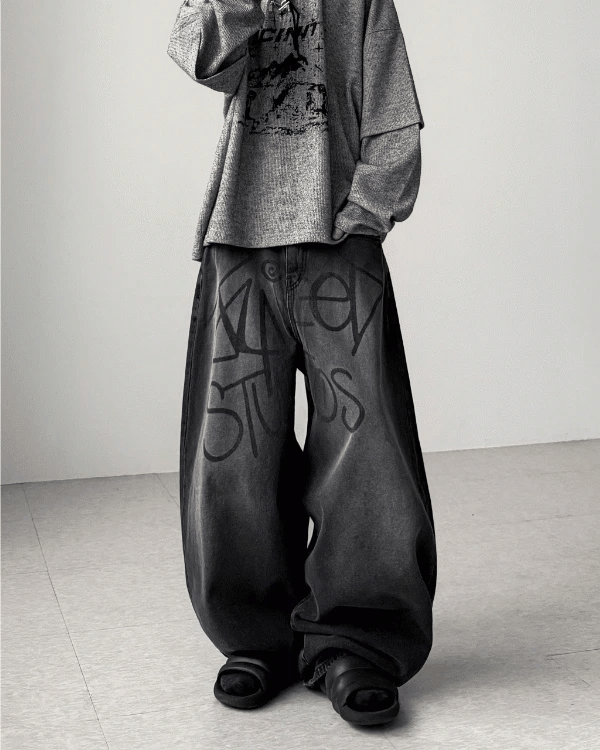 花式字母氣球牛仔褲