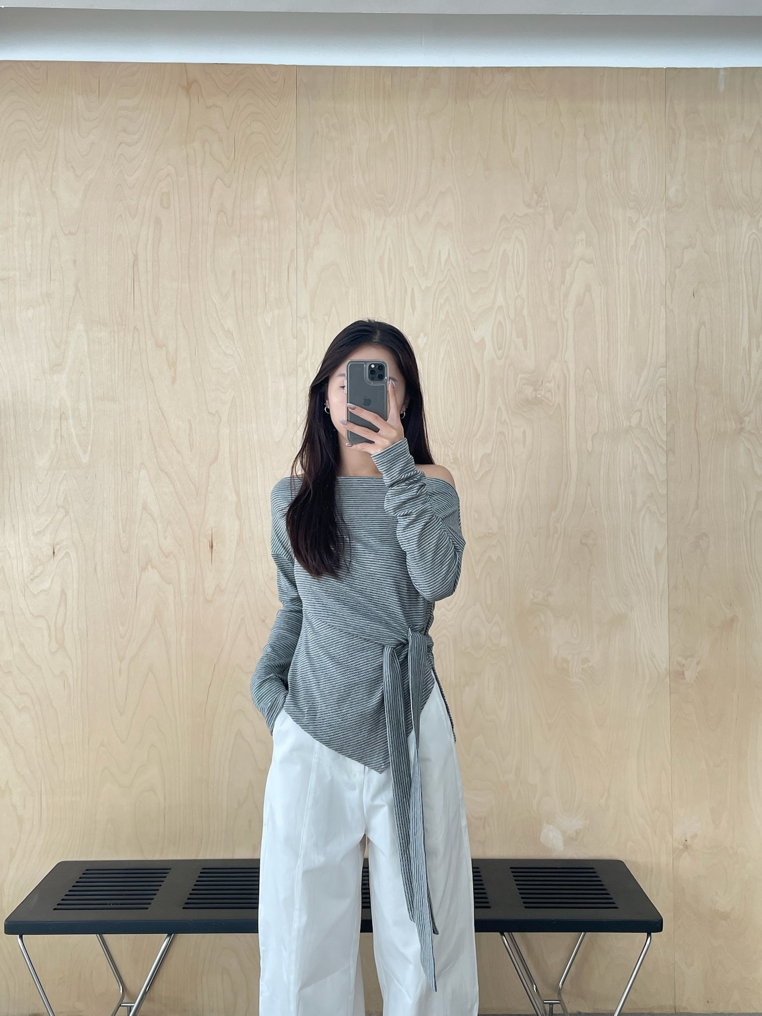 現貨不斷追加!!條紋一字領上衣