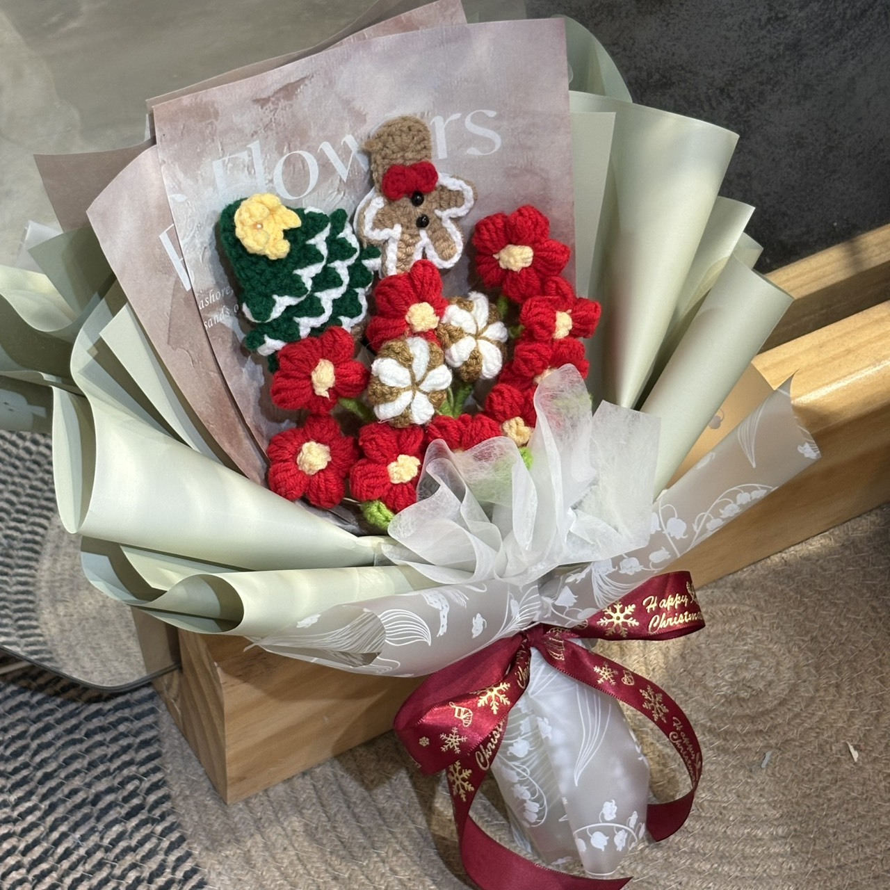 《6340》可愛聖誕薑餅人針織花束