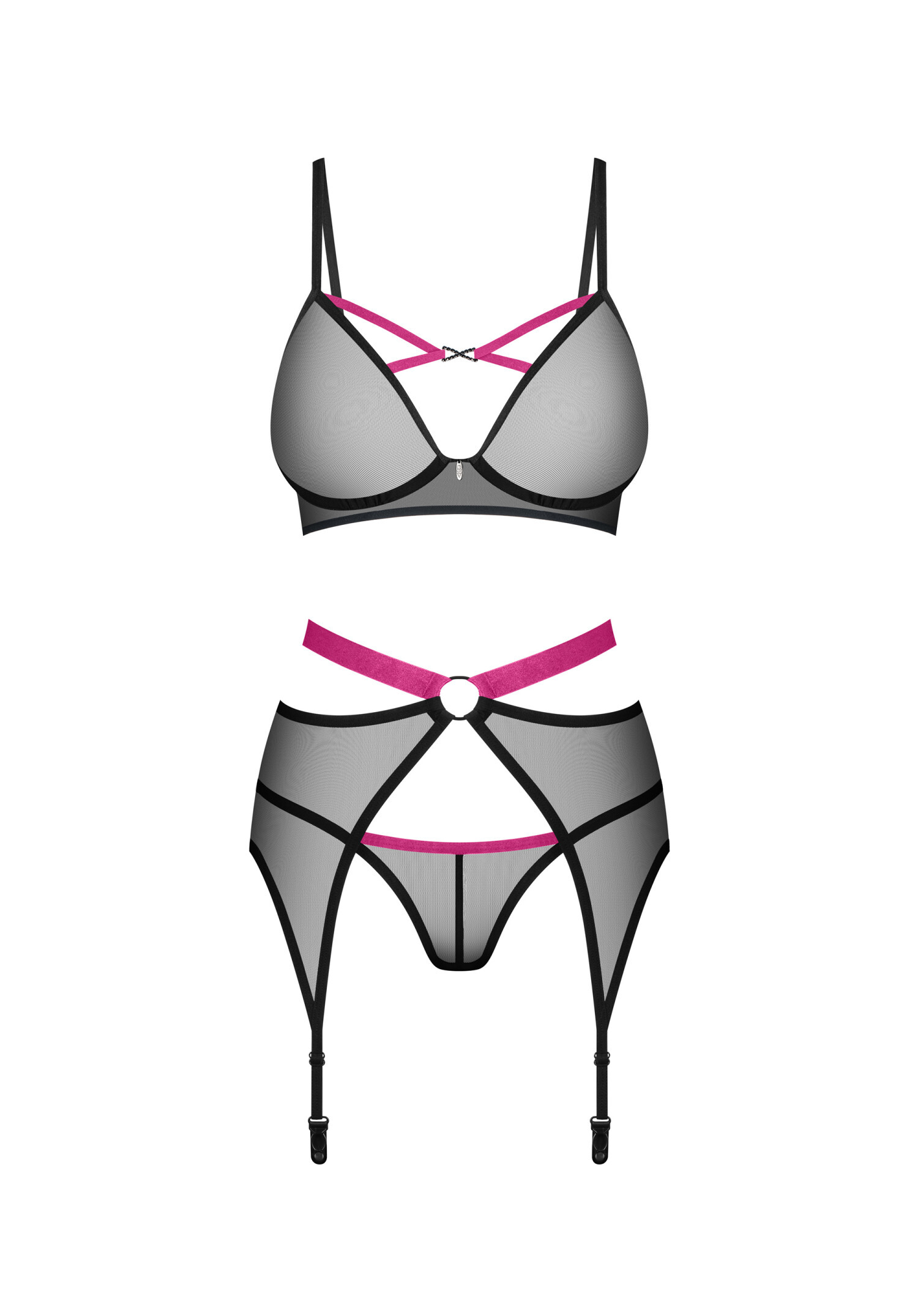 Obsessive - Novenes 雙色束帶透視3件情趣內衣套裝 (XS/S/M/L/XL/XXL)
